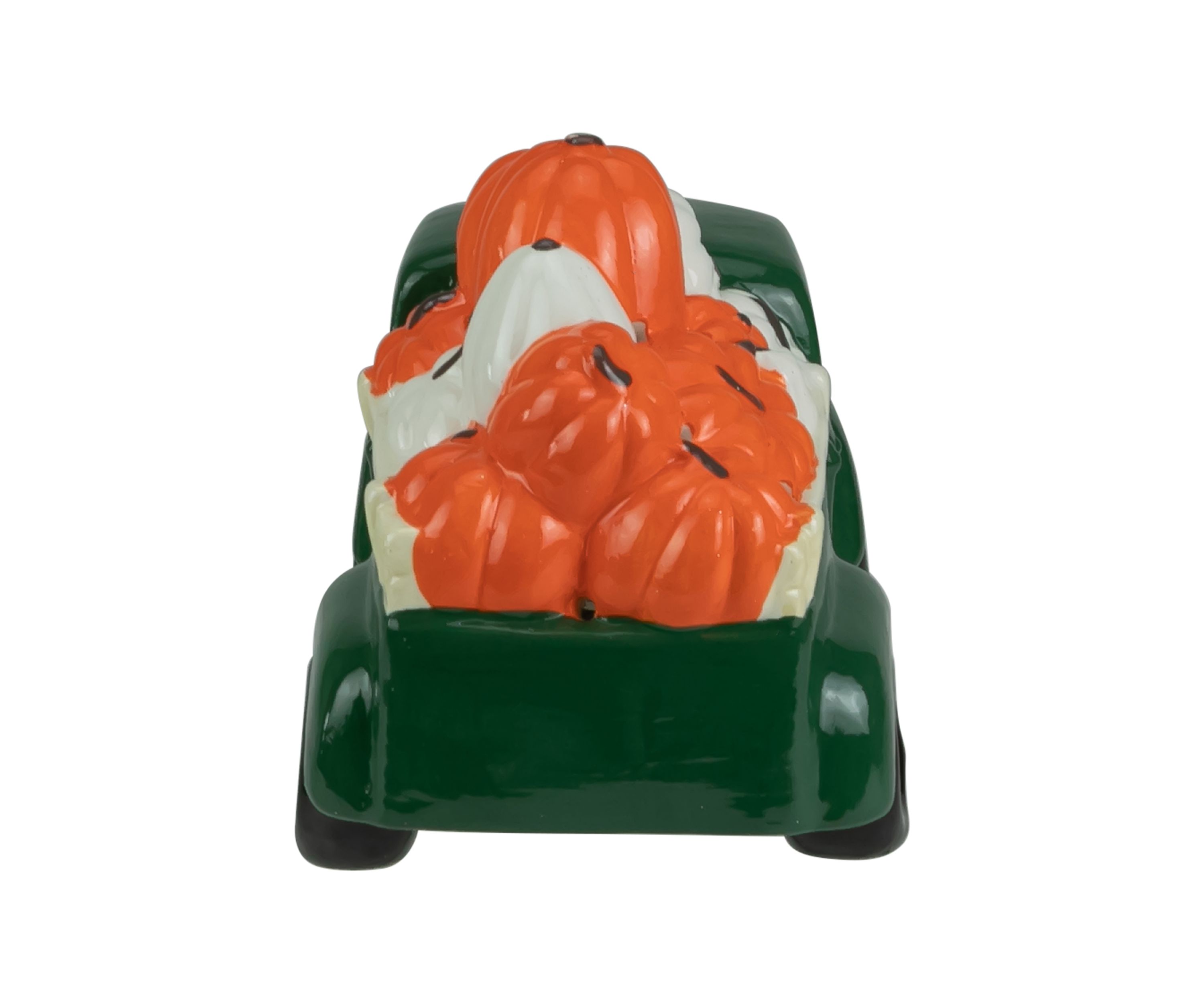 9.5 inch LED Lighted Green Ceramic Truck Hauling Pumpkins Autumn Harvest Decoration