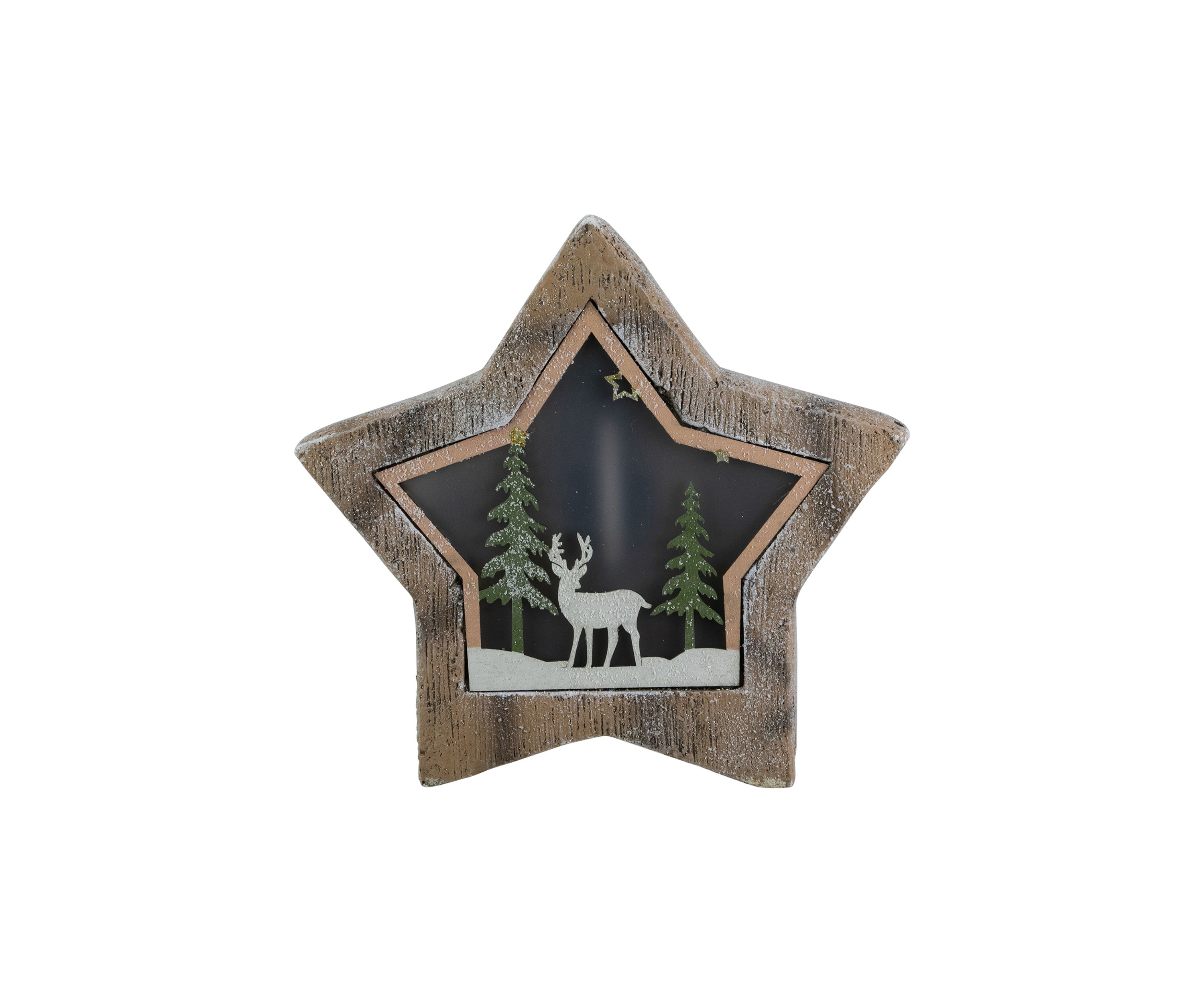 13.25Inch LED Lighted Star with Reindeer in the Woods Scene Christmas Decoration