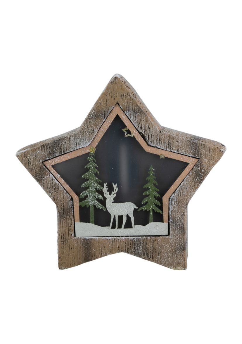 13.25Inch LED Lighted Star with Reindeer in the Woods Scene Christmas Decoration