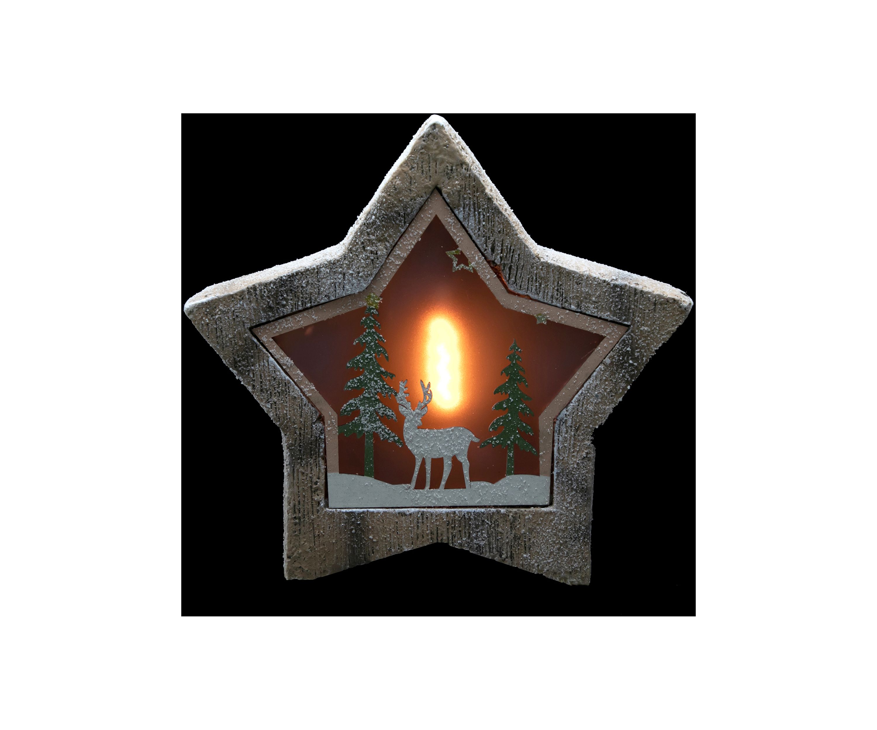 13.25Inch LED Lighted Star with Reindeer in the Woods Scene Christmas Decoration