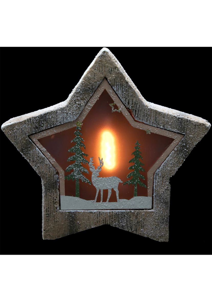 13.25Inch LED Lighted Star with Reindeer in the Woods Scene Christmas Decoration