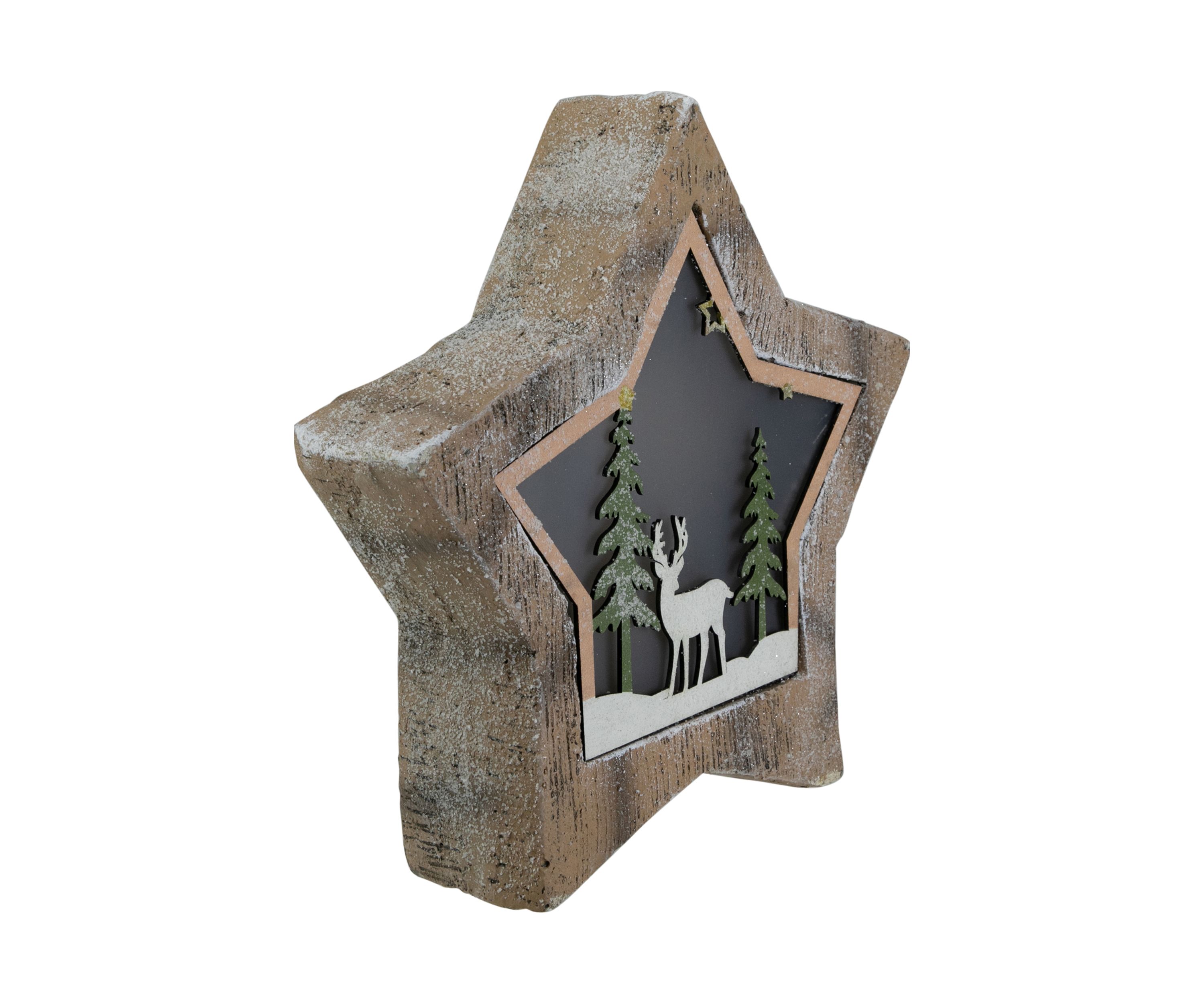 13.25Inch LED Lighted Star with Reindeer in the Woods Scene Christmas Decoration