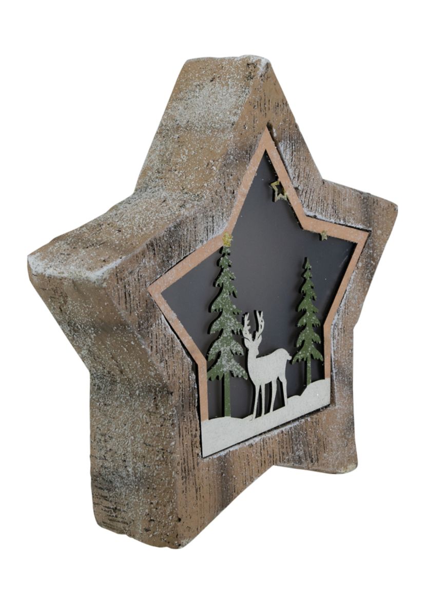 13.25Inch LED Lighted Star with Reindeer in the Woods Scene Christmas Decoration