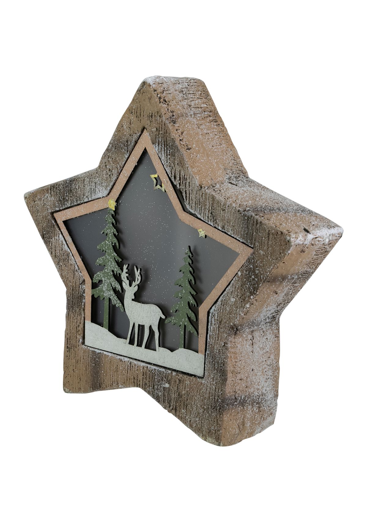 13.25Inch LED Lighted Star with Reindeer in the Woods Scene Christmas Decoration