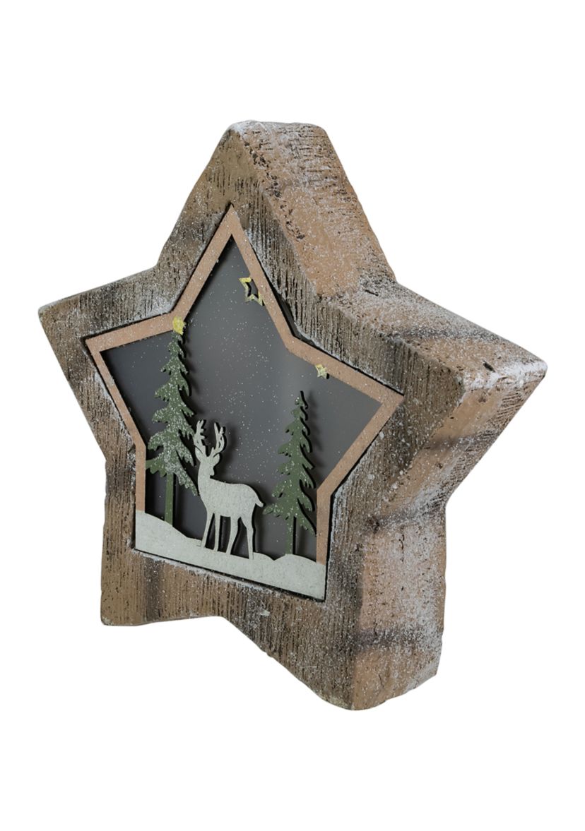 13.25Inch LED Lighted Star with Reindeer in the Woods Scene Christmas Decoration