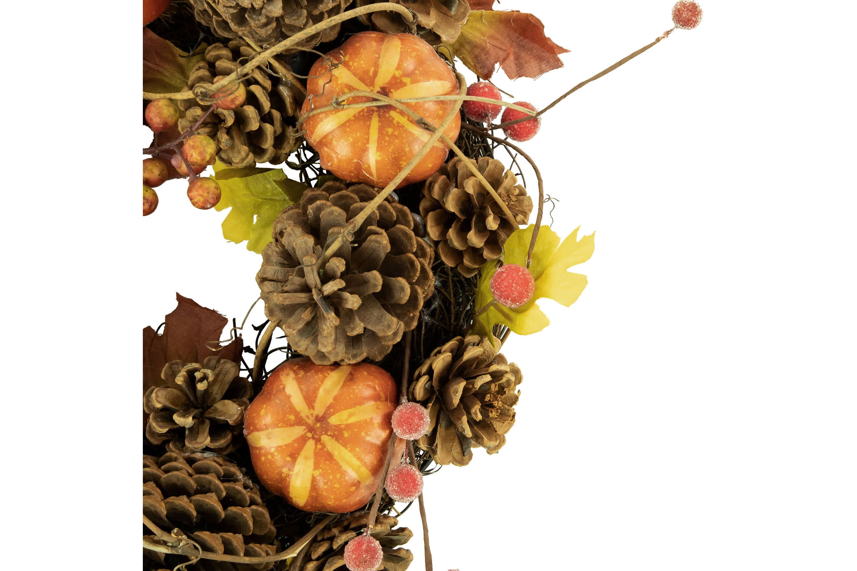 Pinecone and Pumpkin Fall Harvest Wreath  14-Inch  Unlit