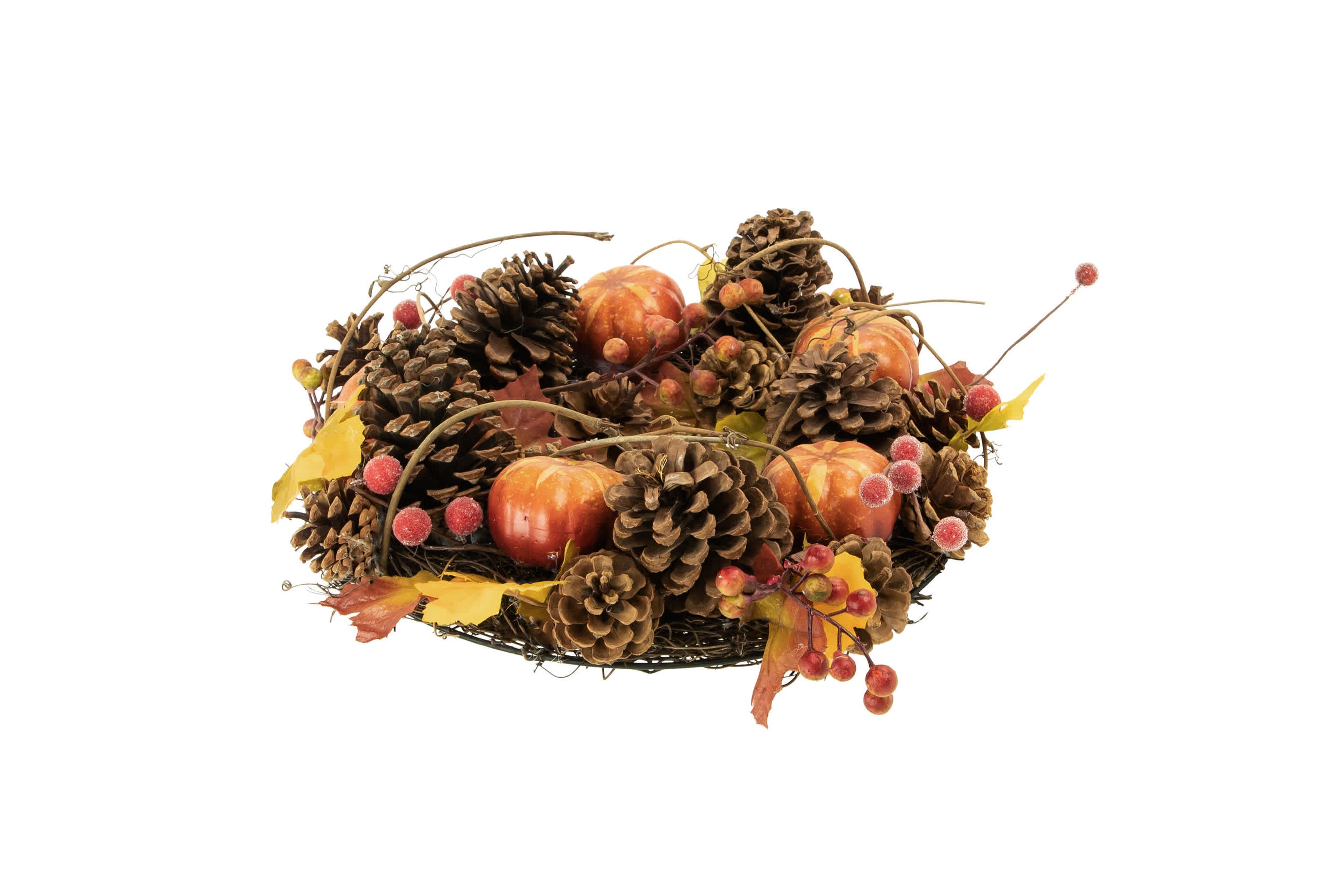 Pinecone and Pumpkin Fall Harvest Wreath  14-Inch  Unlit