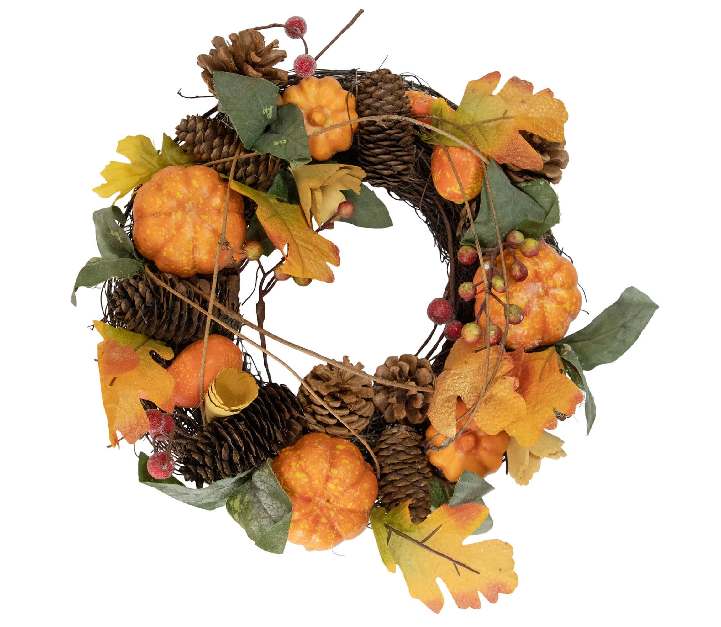 Pumpkin and Pinecone Fall Harvest Wreath - 13.5" - Unlit