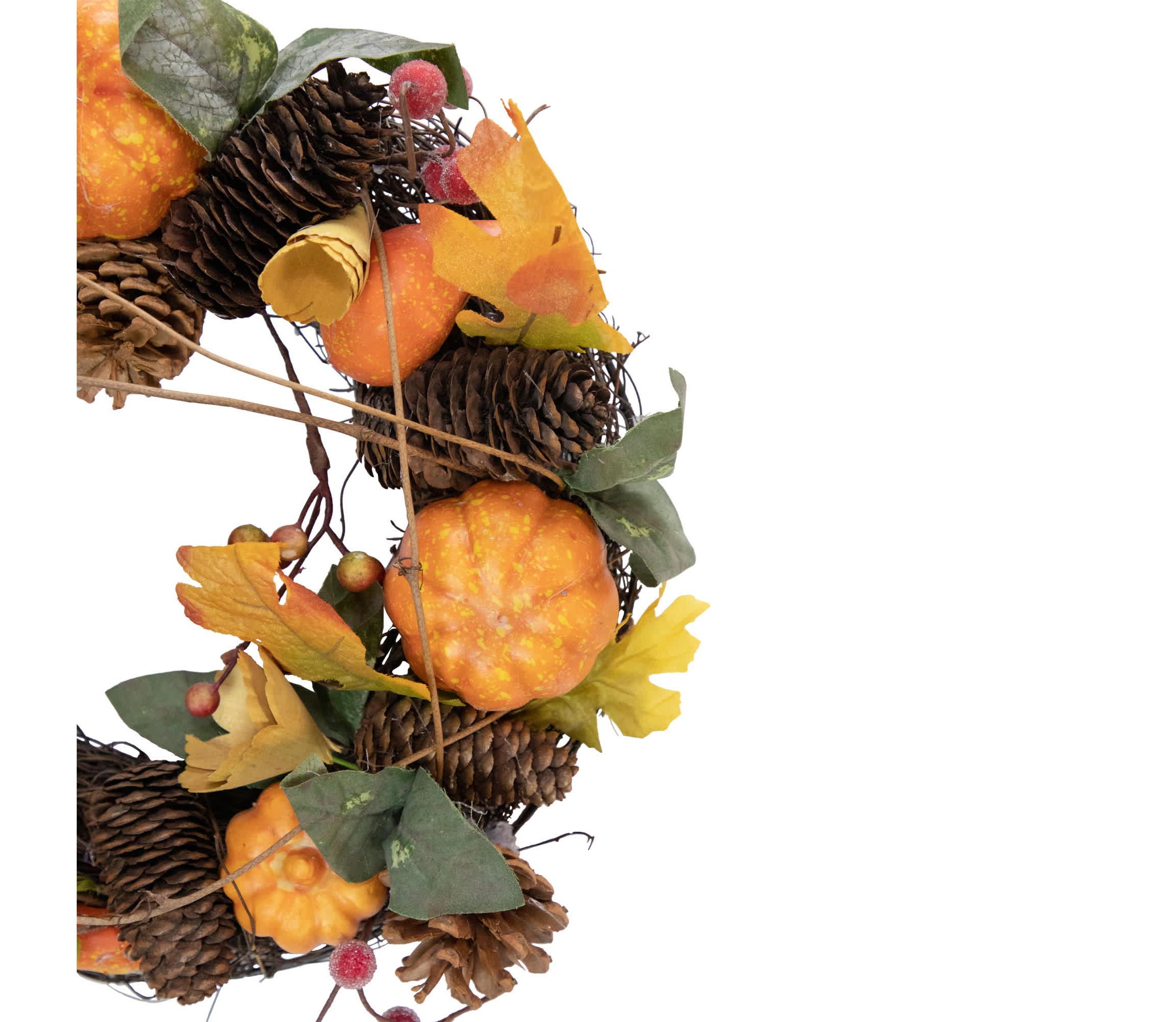 Pumpkin and Pinecone Fall Harvest Wreath - 13.5" - Unlit