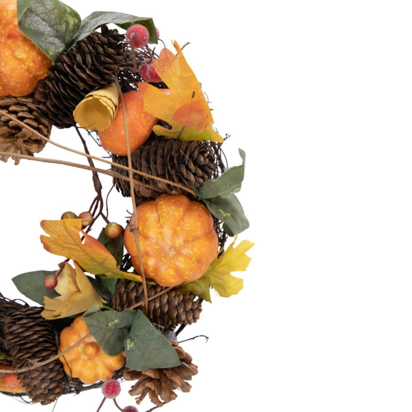 Pumpkin and Pinecone Fall Harvest Wreath - 13.5" - Unlit
