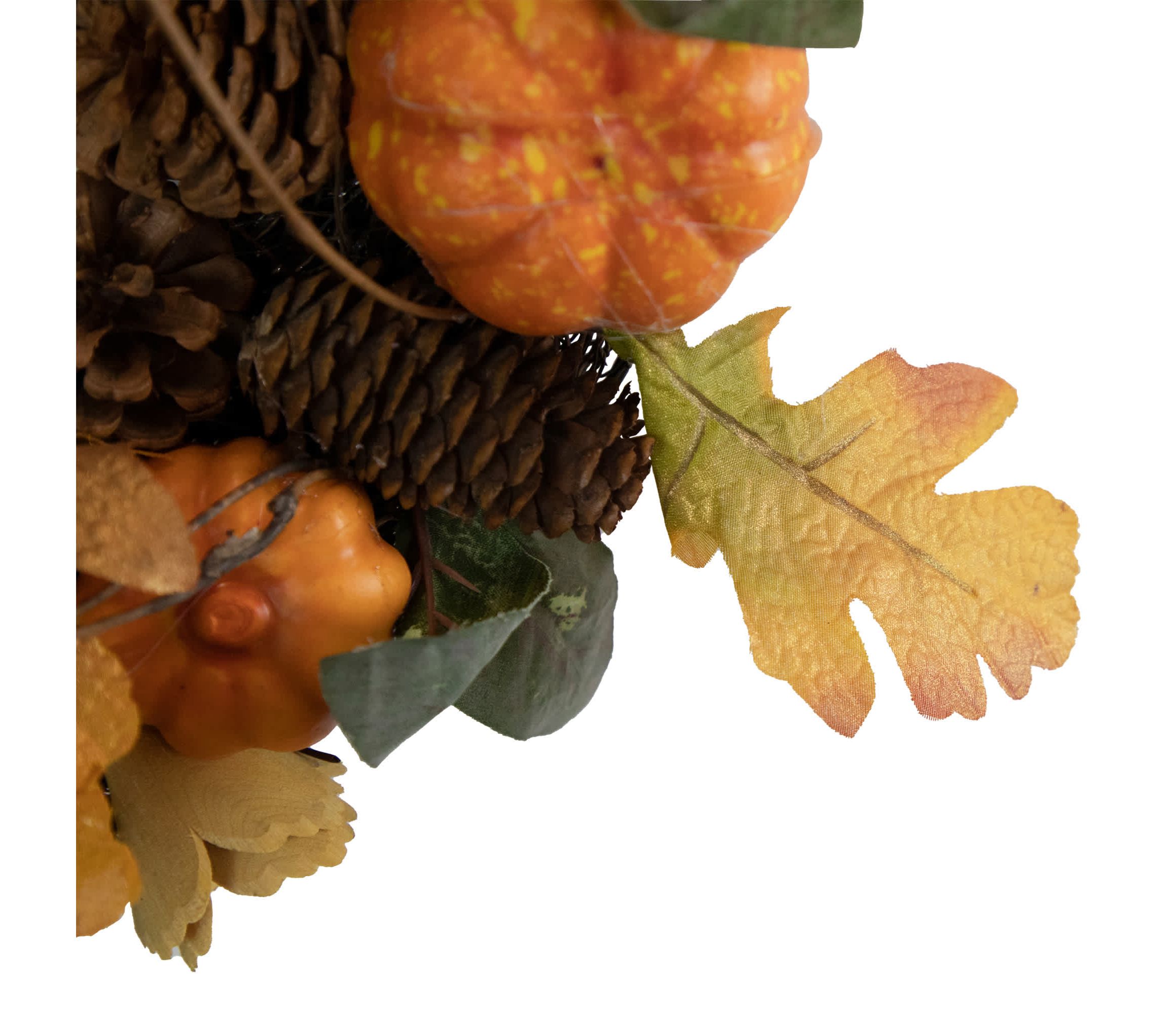 Pumpkin and Pinecone Fall Harvest Wreath - 13.5" - Unlit