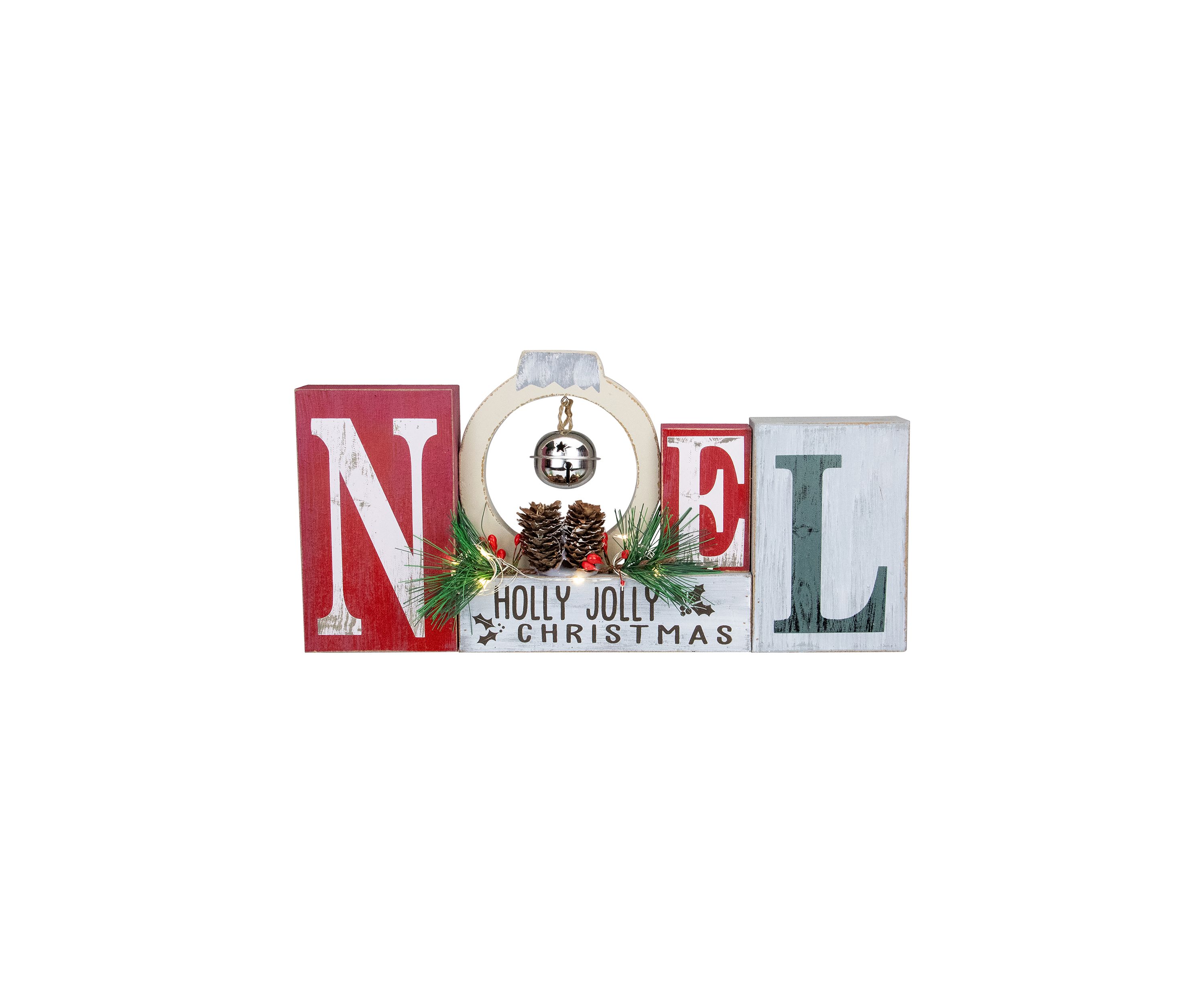 13Inch LED Lighted Noel Holly Jolly Christmas Sign with Jingle Bell