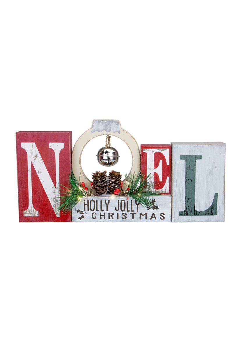 13Inch LED Lighted Noel Holly Jolly Christmas Sign with Jingle Bell