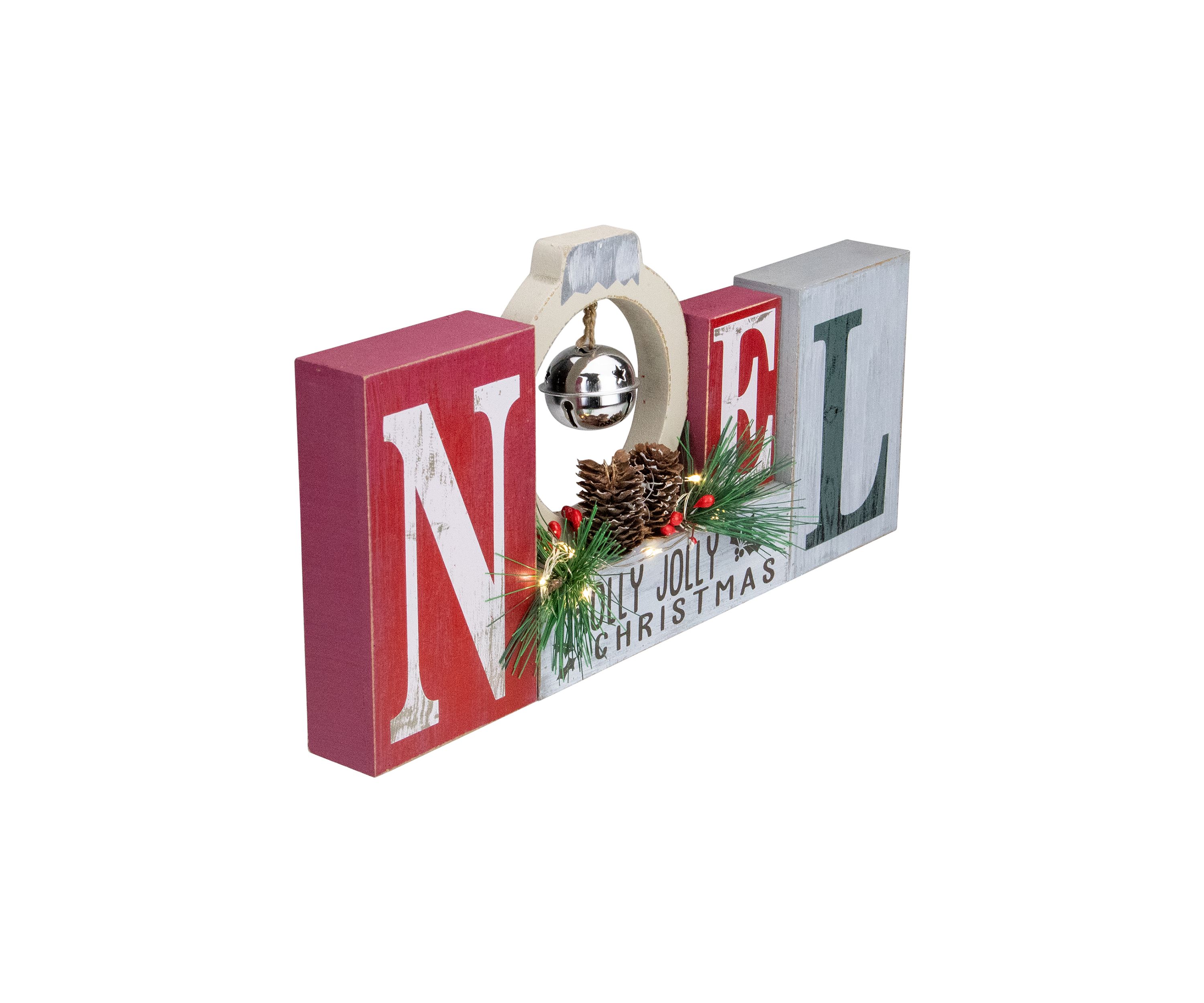 13Inch LED Lighted Noel Holly Jolly Christmas Sign with Jingle Bell