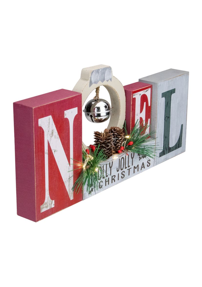 13Inch LED Lighted Noel Holly Jolly Christmas Sign with Jingle Bell