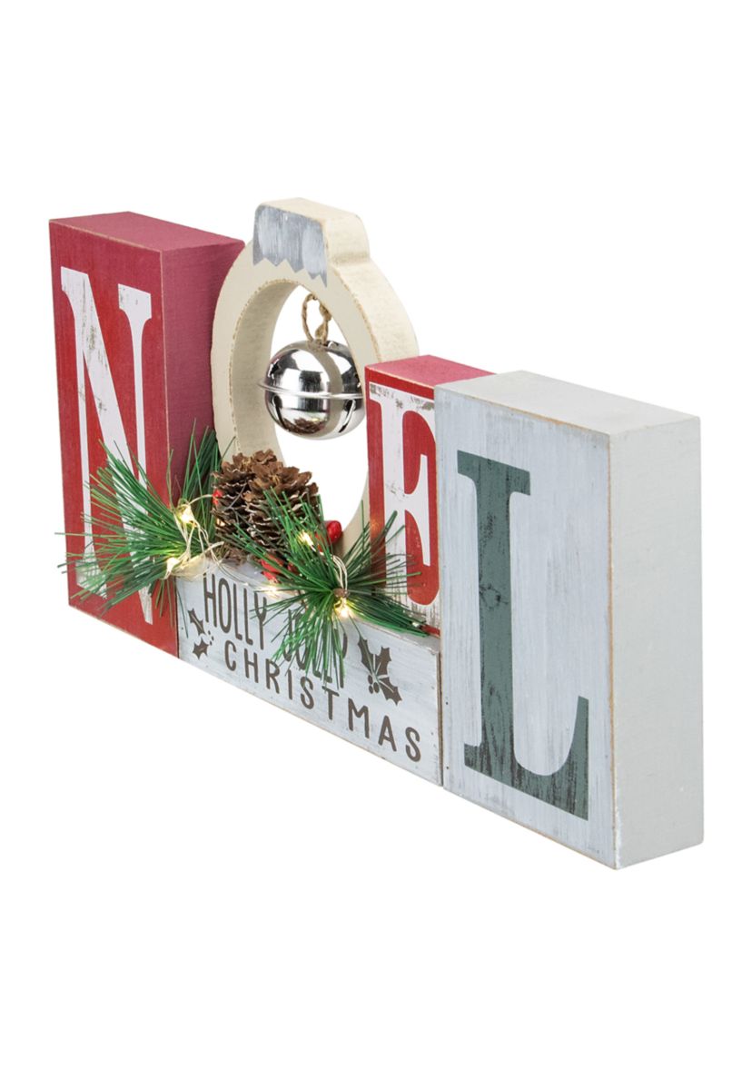 13Inch LED Lighted Noel Holly Jolly Christmas Sign with Jingle Bell