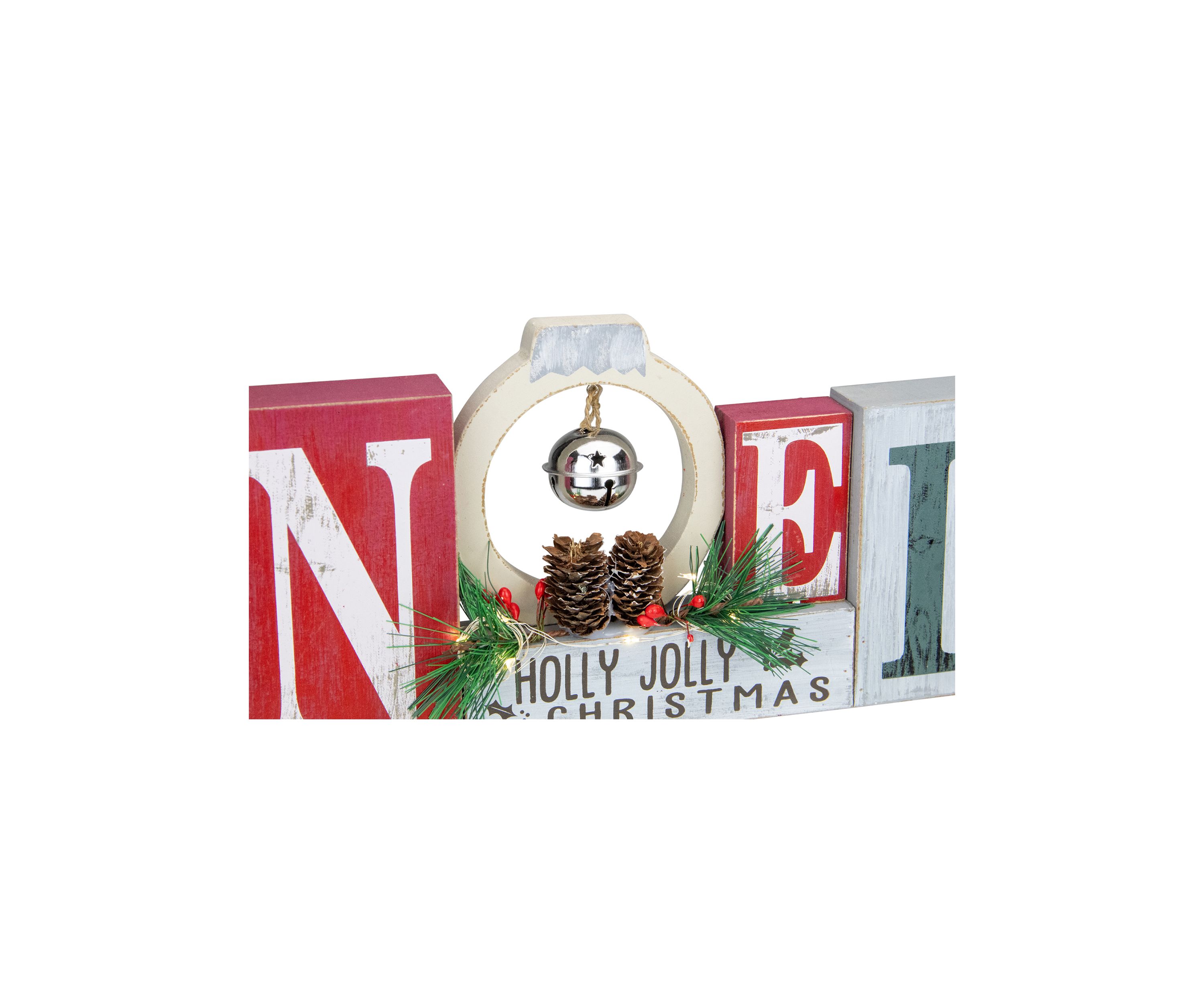 13Inch LED Lighted Noel Holly Jolly Christmas Sign with Jingle Bell