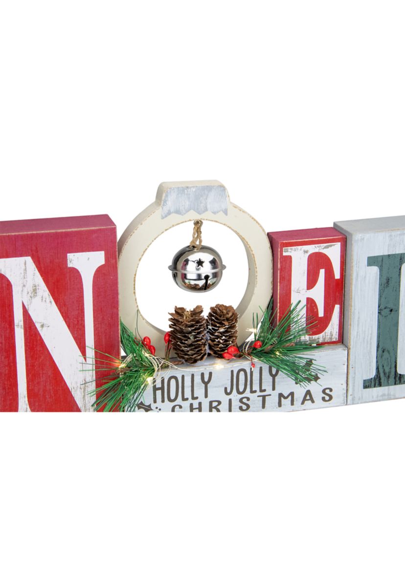 13Inch LED Lighted Noel Holly Jolly Christmas Sign with Jingle Bell