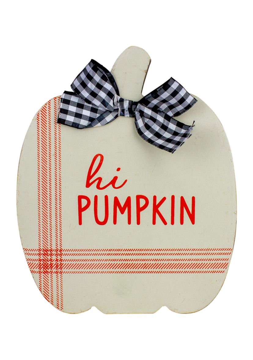 Set of 2 Blue and Beige Fall Harvest Wooden Pumpkin Welcome Plaques 8 inch