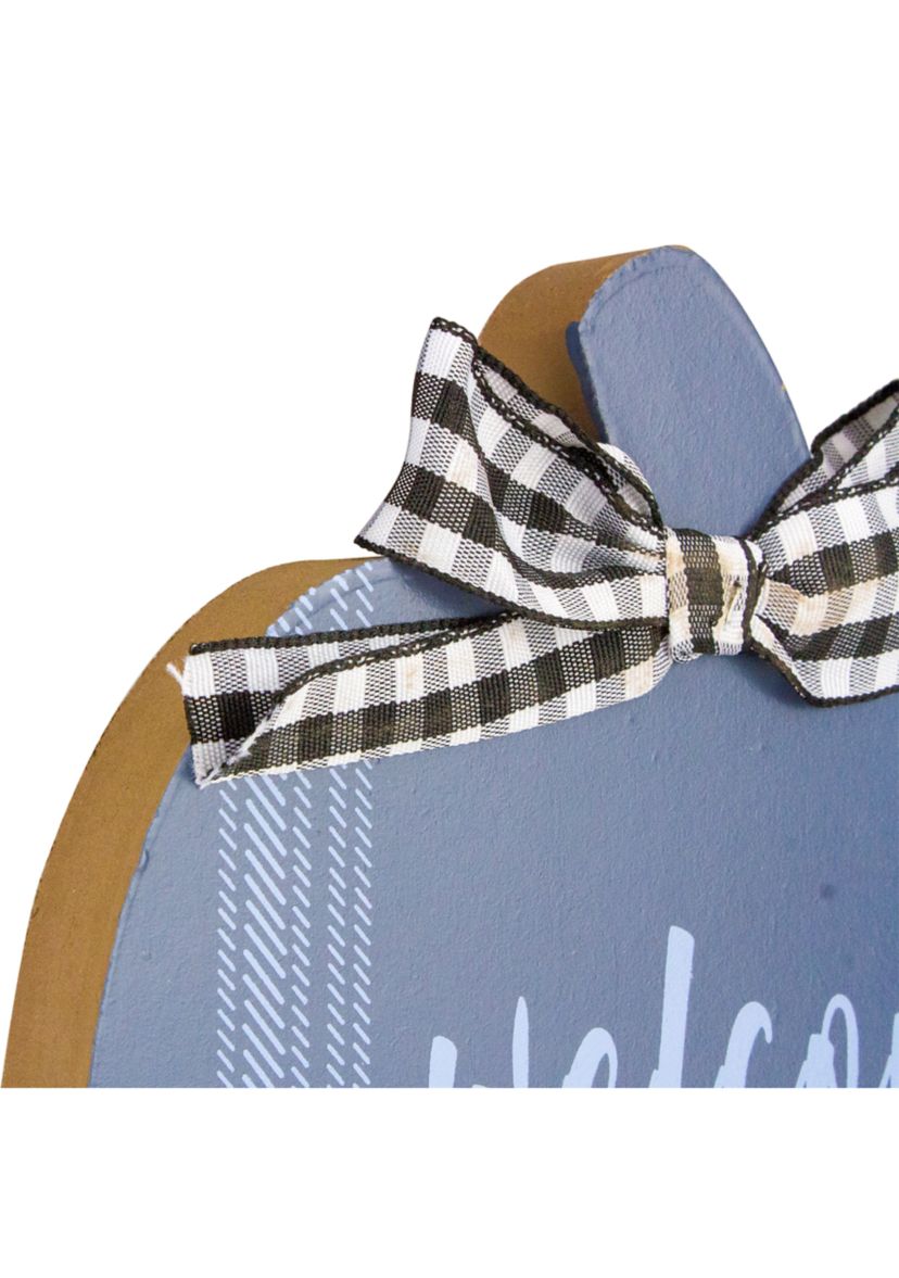 Set of 2 Blue and Beige Fall Harvest Wooden Pumpkin Welcome Plaques 8 inch