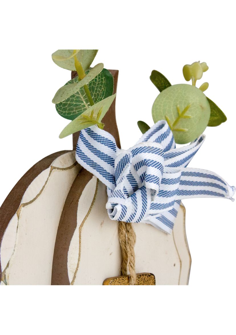 9 inch Beige Happy Fall Wooden Pumpkin Fall Harvest Decoration