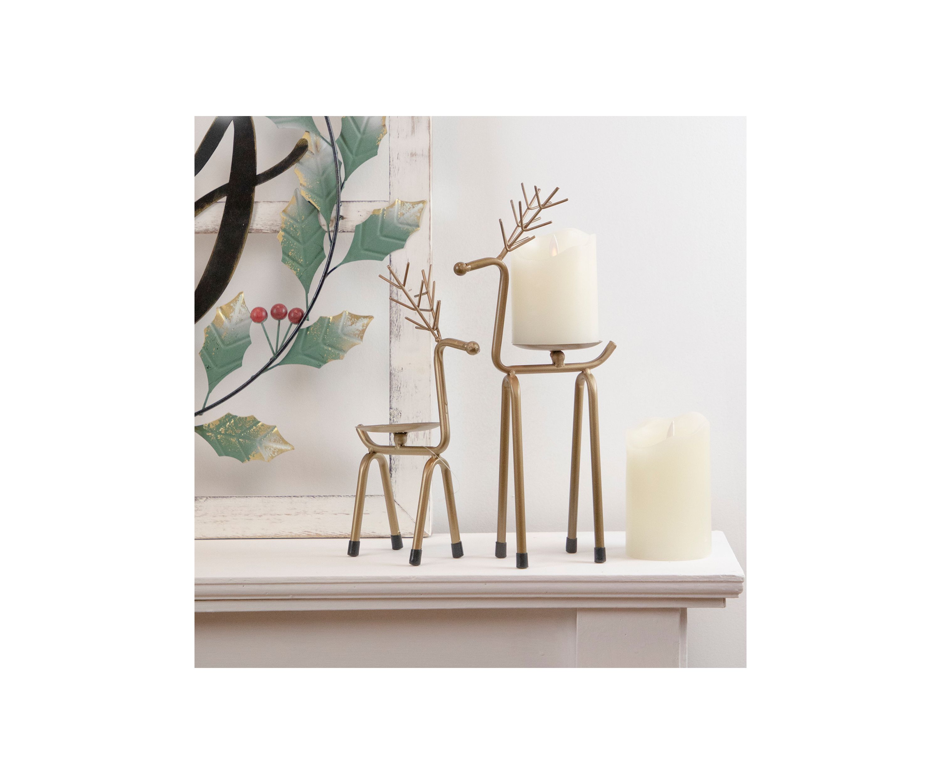 13.25Inch Large Bronze Reindeer Christmas Pillar Candle Holder
