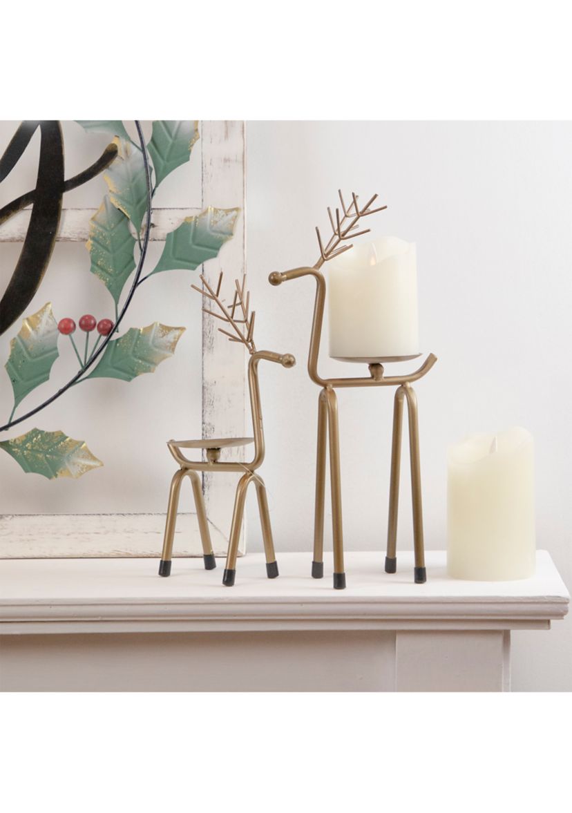 13.25Inch Large Bronze Reindeer Christmas Pillar Candle Holder
