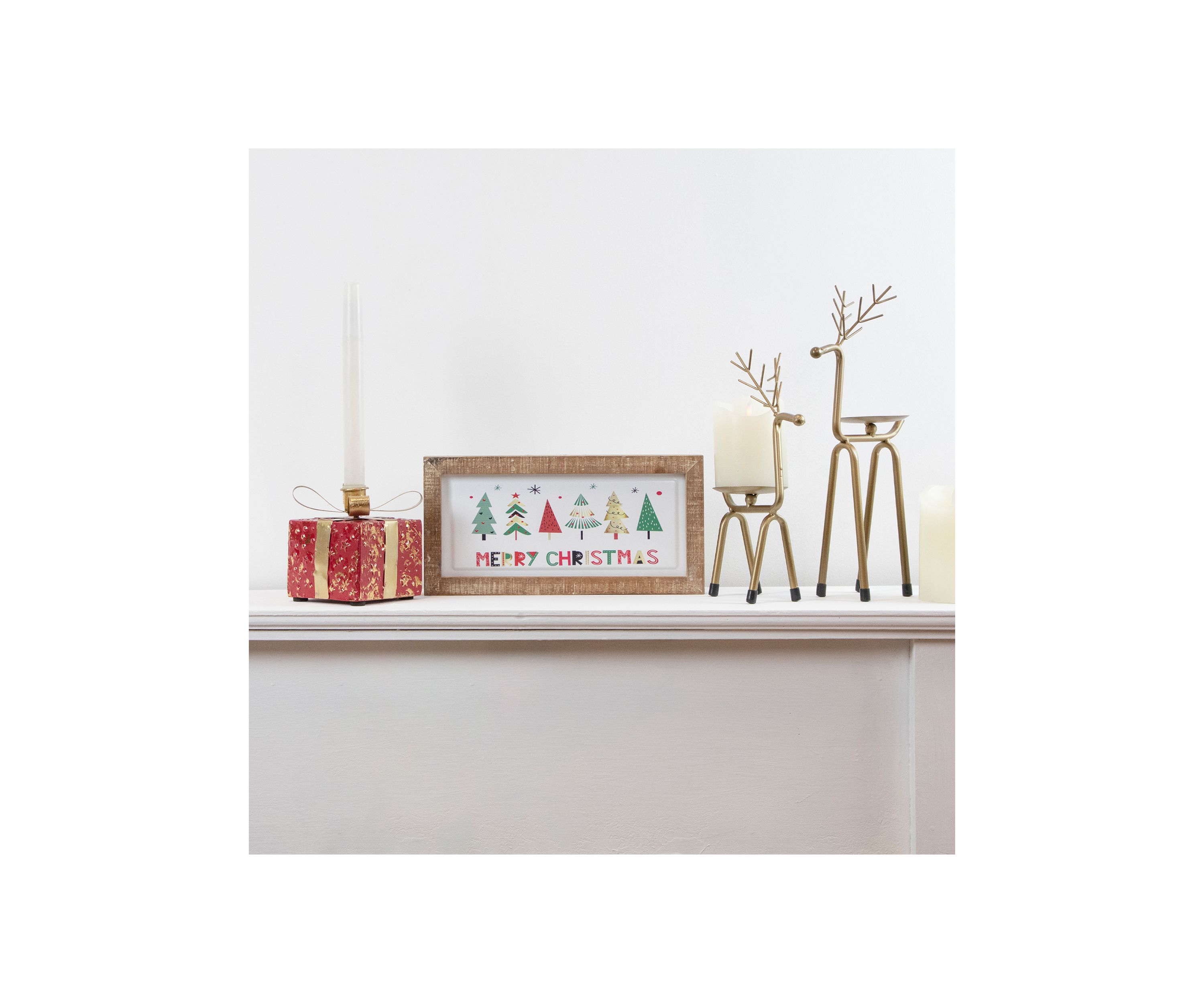 13.25Inch Large Bronze Reindeer Christmas Pillar Candle Holder