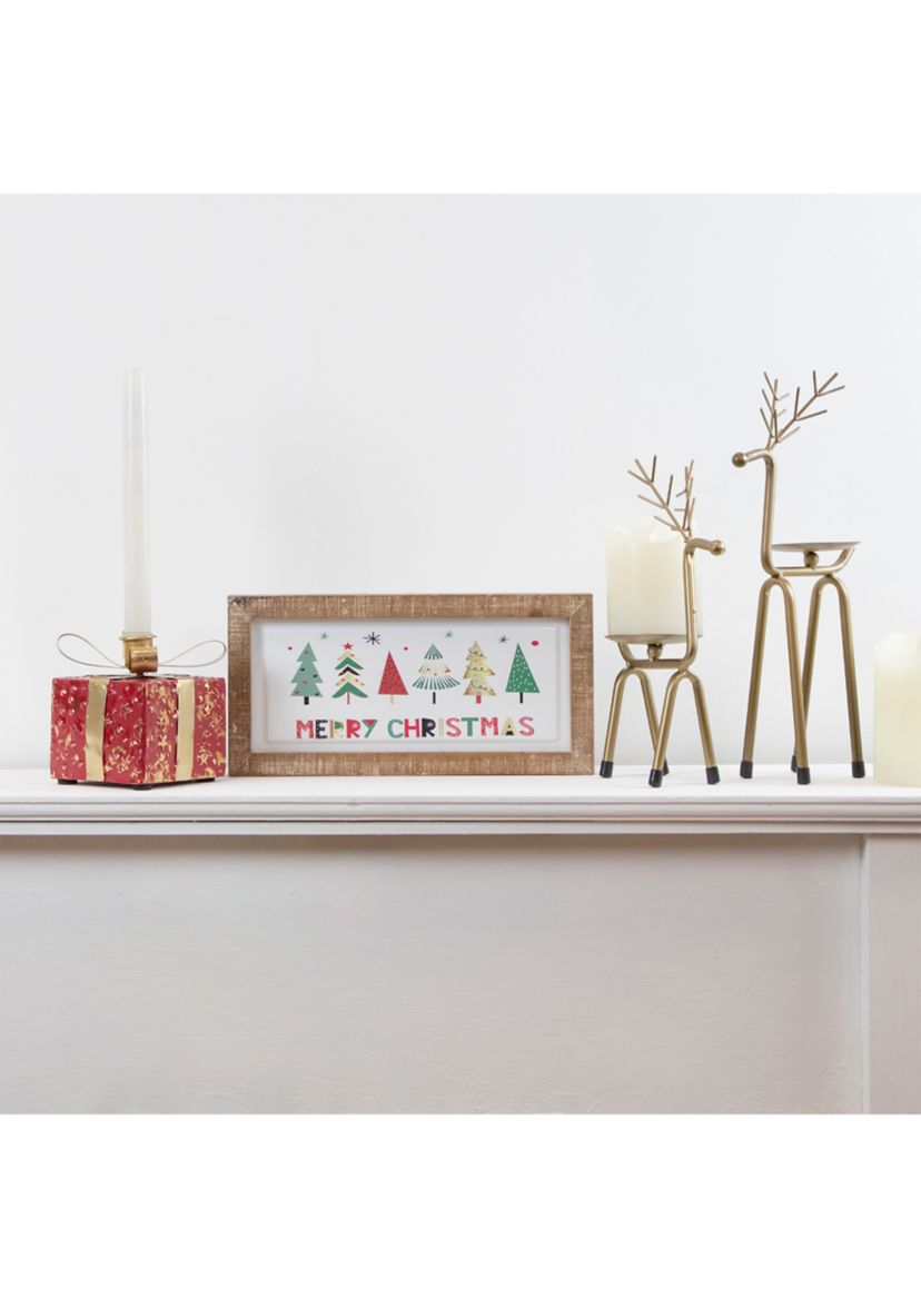 13.25Inch Large Bronze Reindeer Christmas Pillar Candle Holder