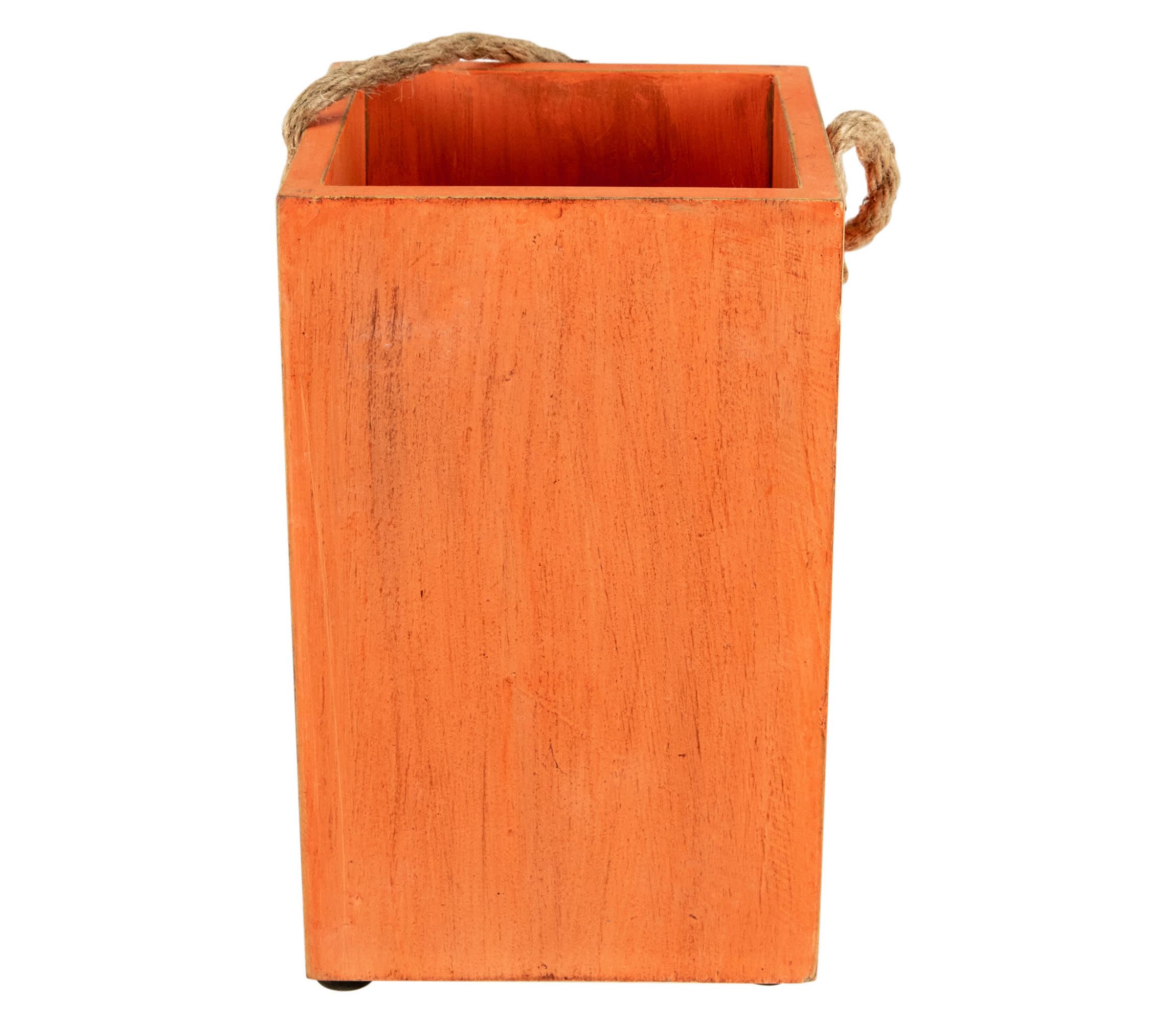 8" Large Orange Wood Jack O Lantern Halloween Candle Lantern