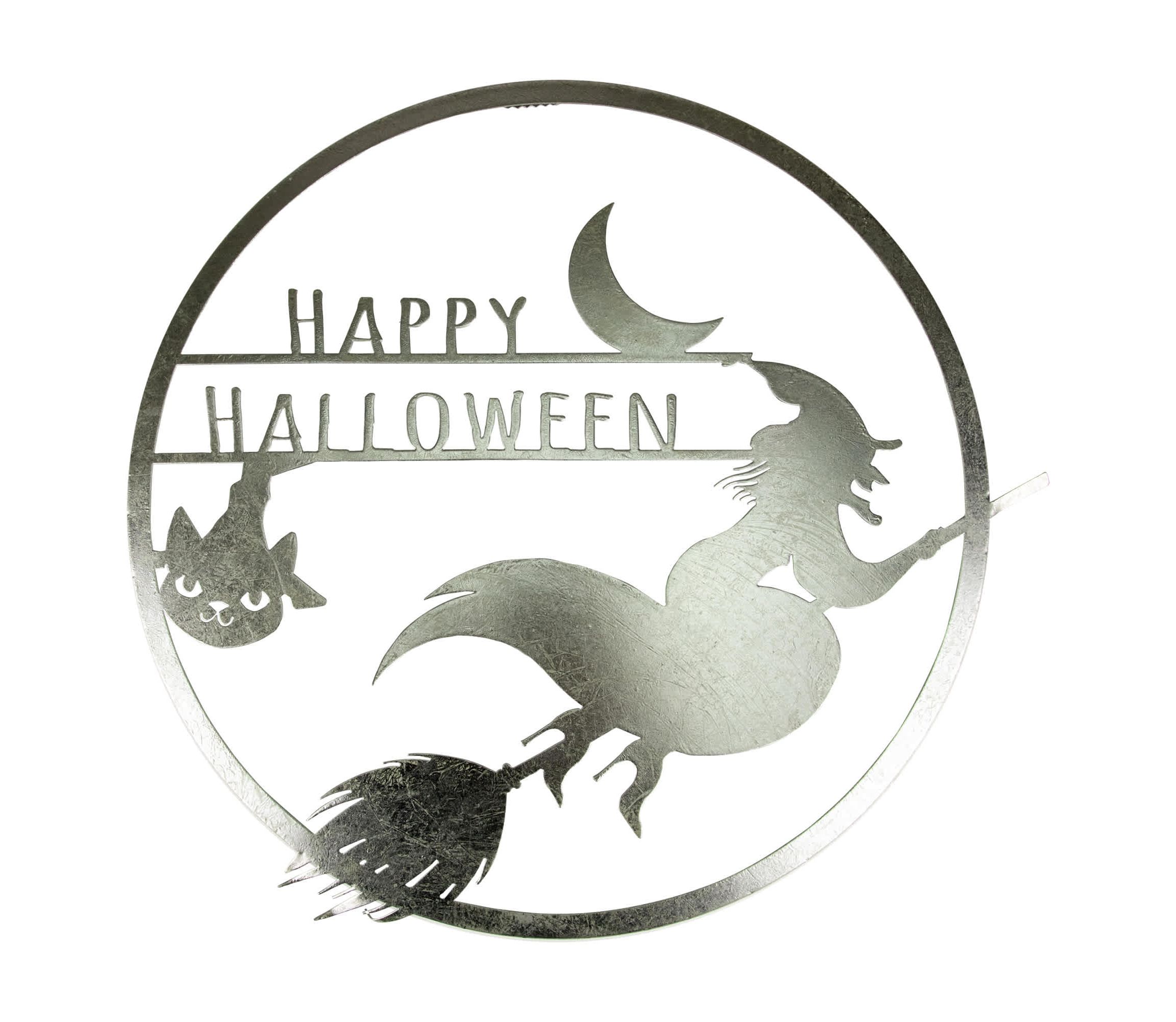 17" Silver Flying Witch Happy Halloween Wall Sign