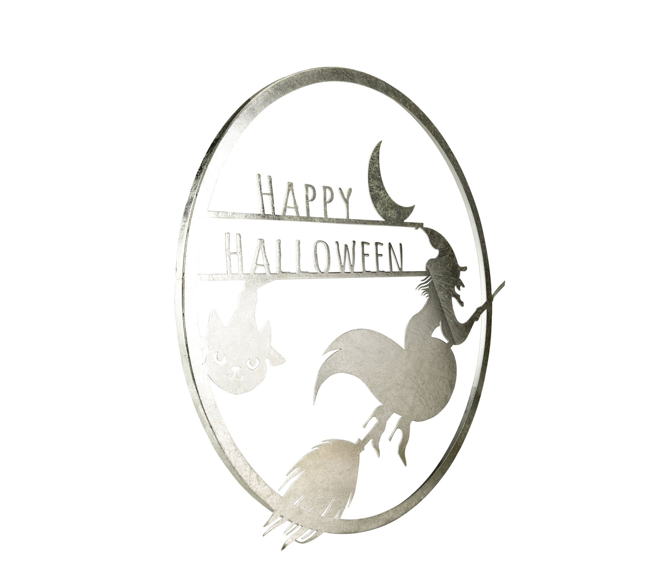 17" Silver Flying Witch Happy Halloween Wall Sign