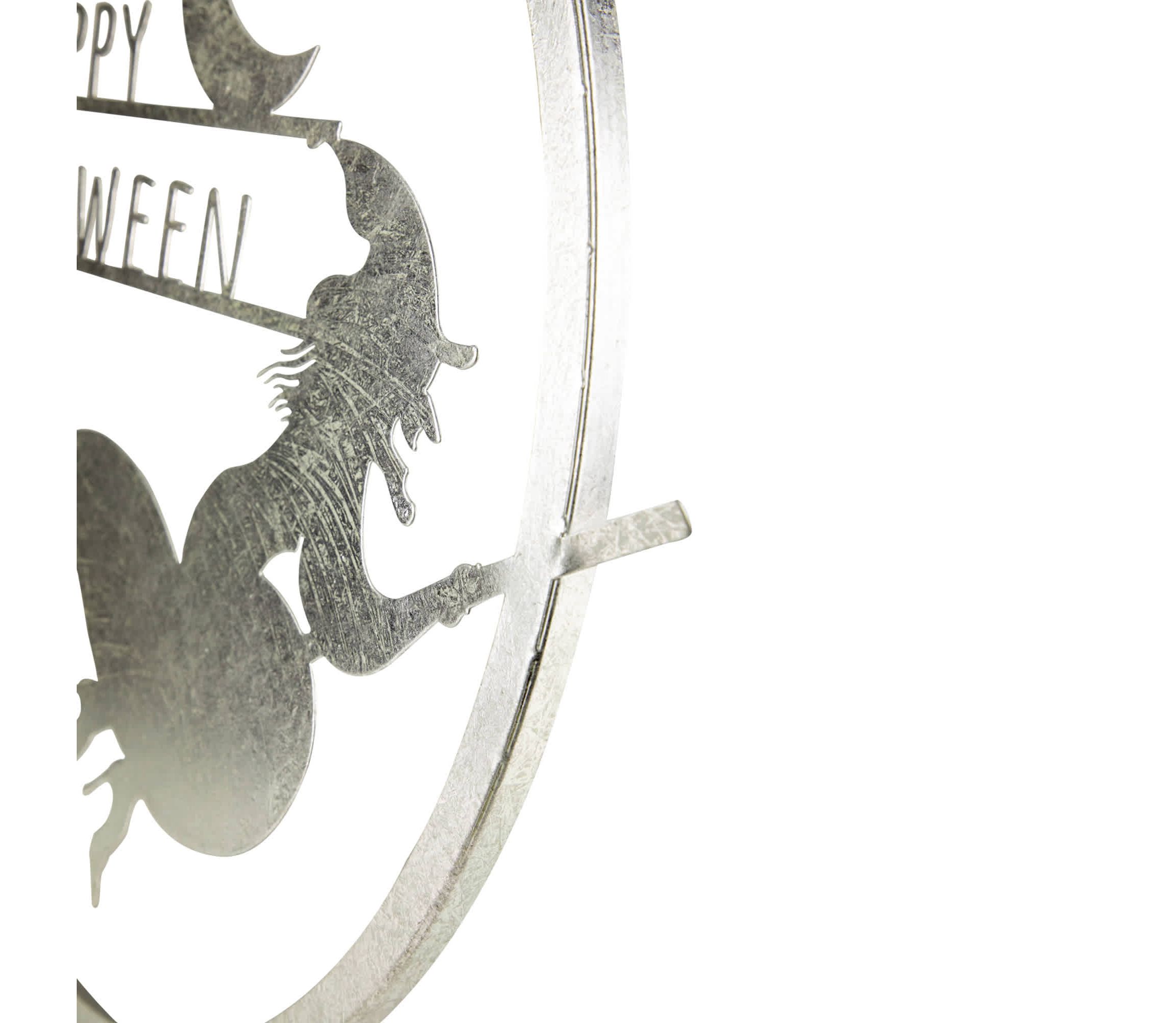 17" Silver Flying Witch Happy Halloween Wall Sign