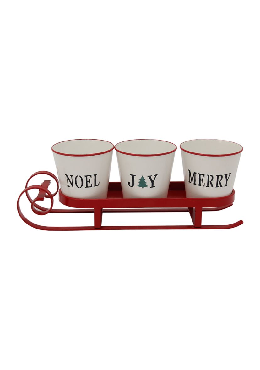 18.75Inch Red Sleigh with Sentiment Buckets Christmas Table Centerpiece