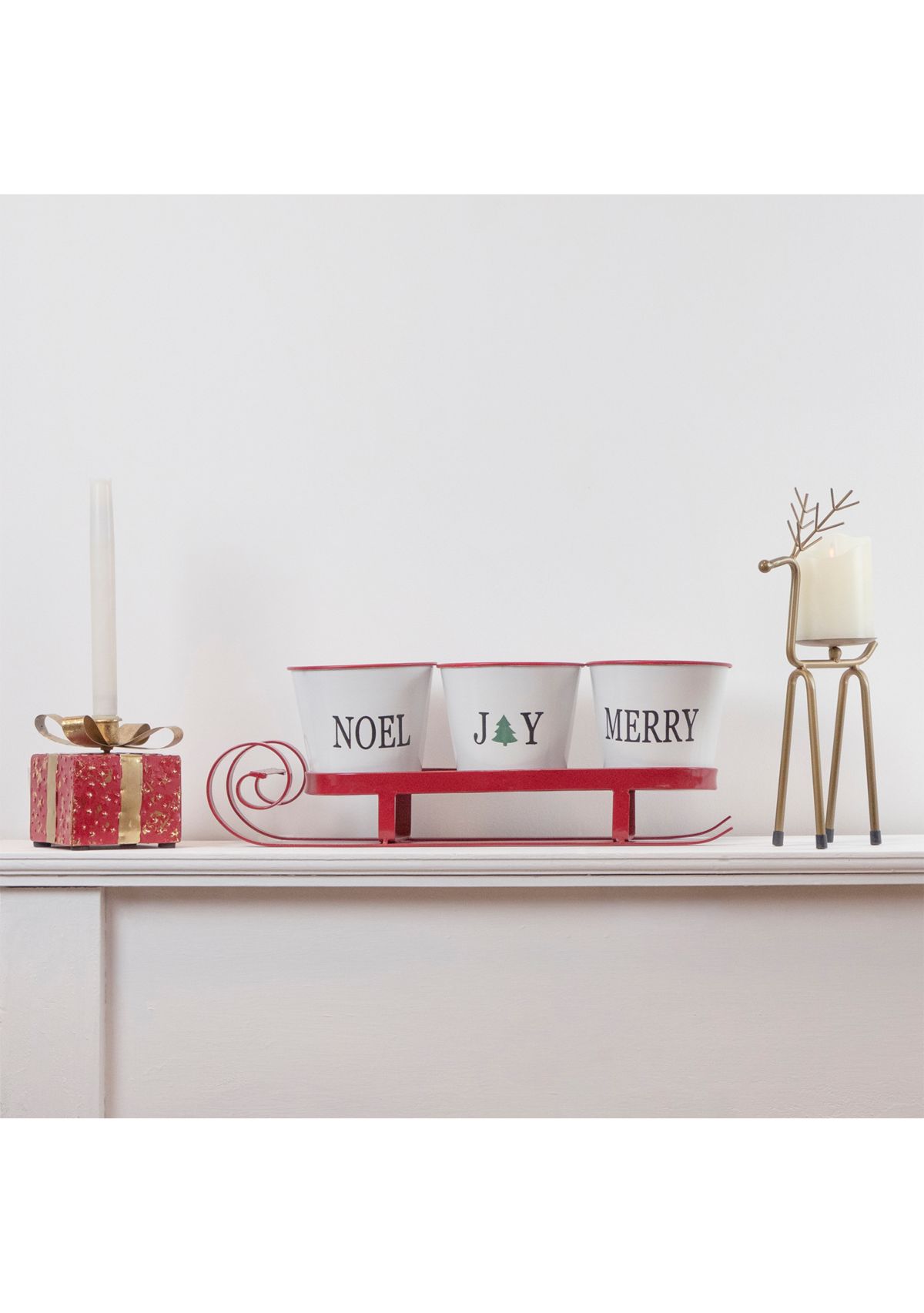 18.75Inch Red Sleigh with Sentiment Buckets Christmas Table Centerpiece