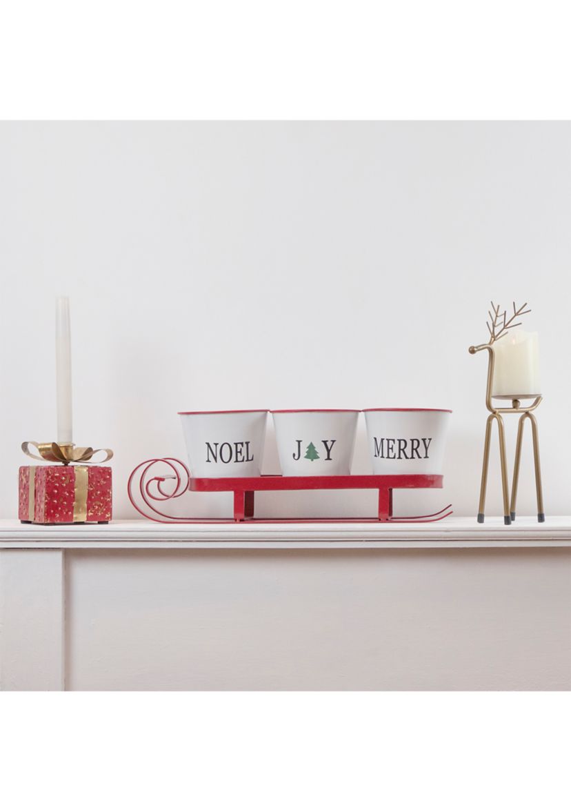 18.75Inch Red Sleigh with Sentiment Buckets Christmas Table Centerpiece