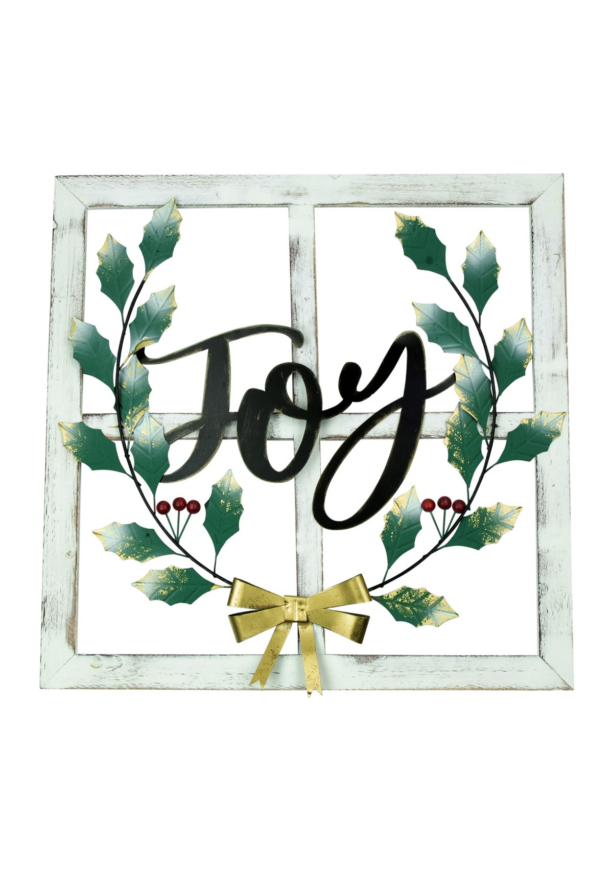 23.75Inch Joy Window Frame with Holly Christmas Wall Sign