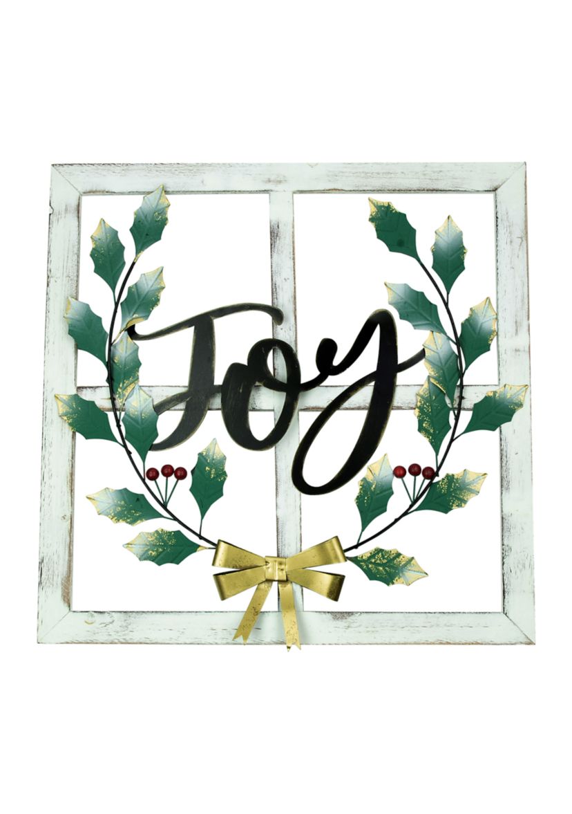 23.75Inch Joy Window Frame with Holly Christmas Wall Sign