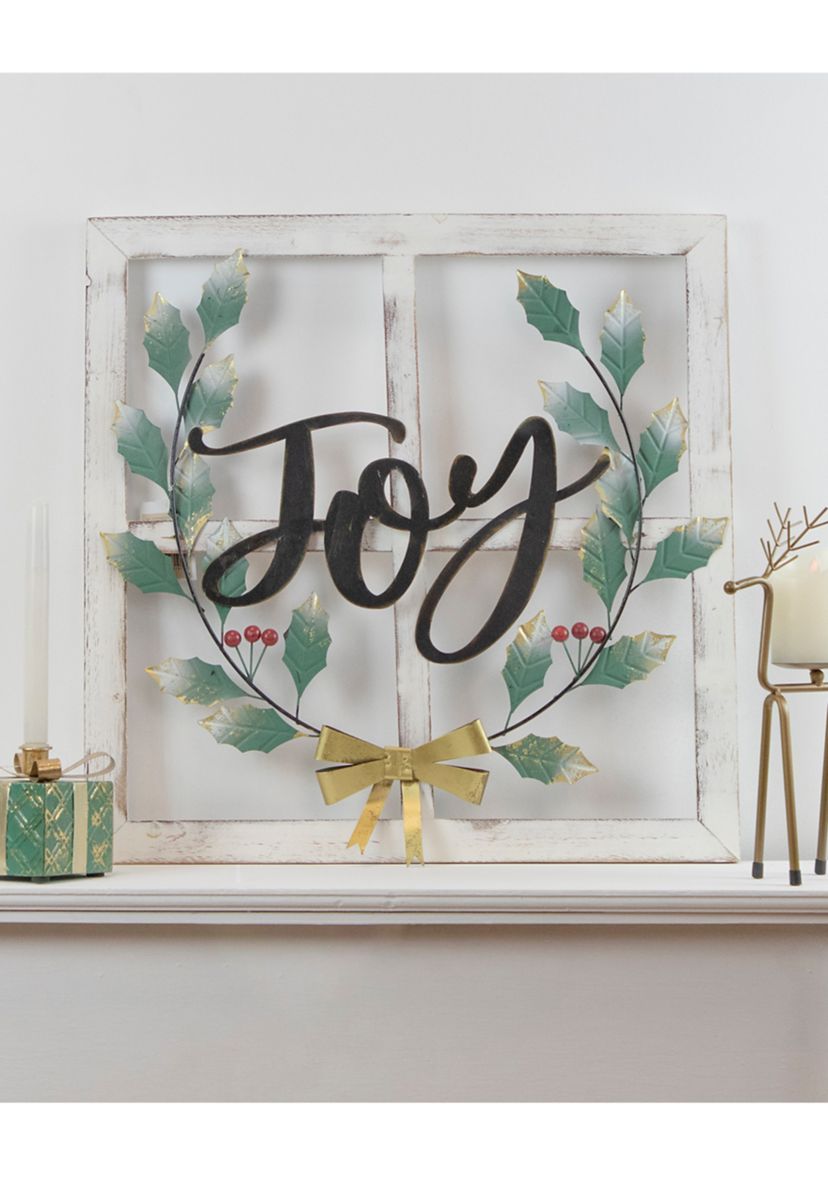 23.75Inch Joy Window Frame with Holly Christmas Wall Sign