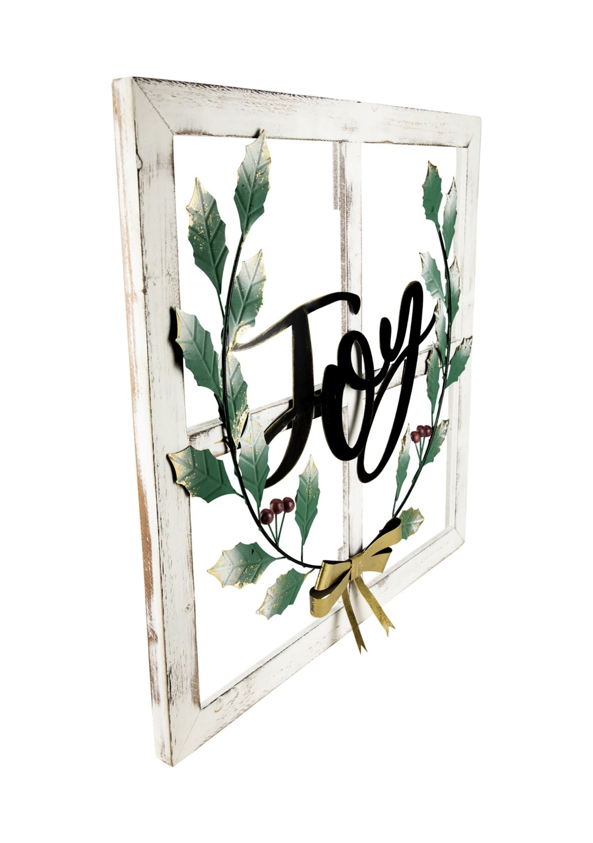 23.75Inch Joy Window Frame with Holly Christmas Wall Sign