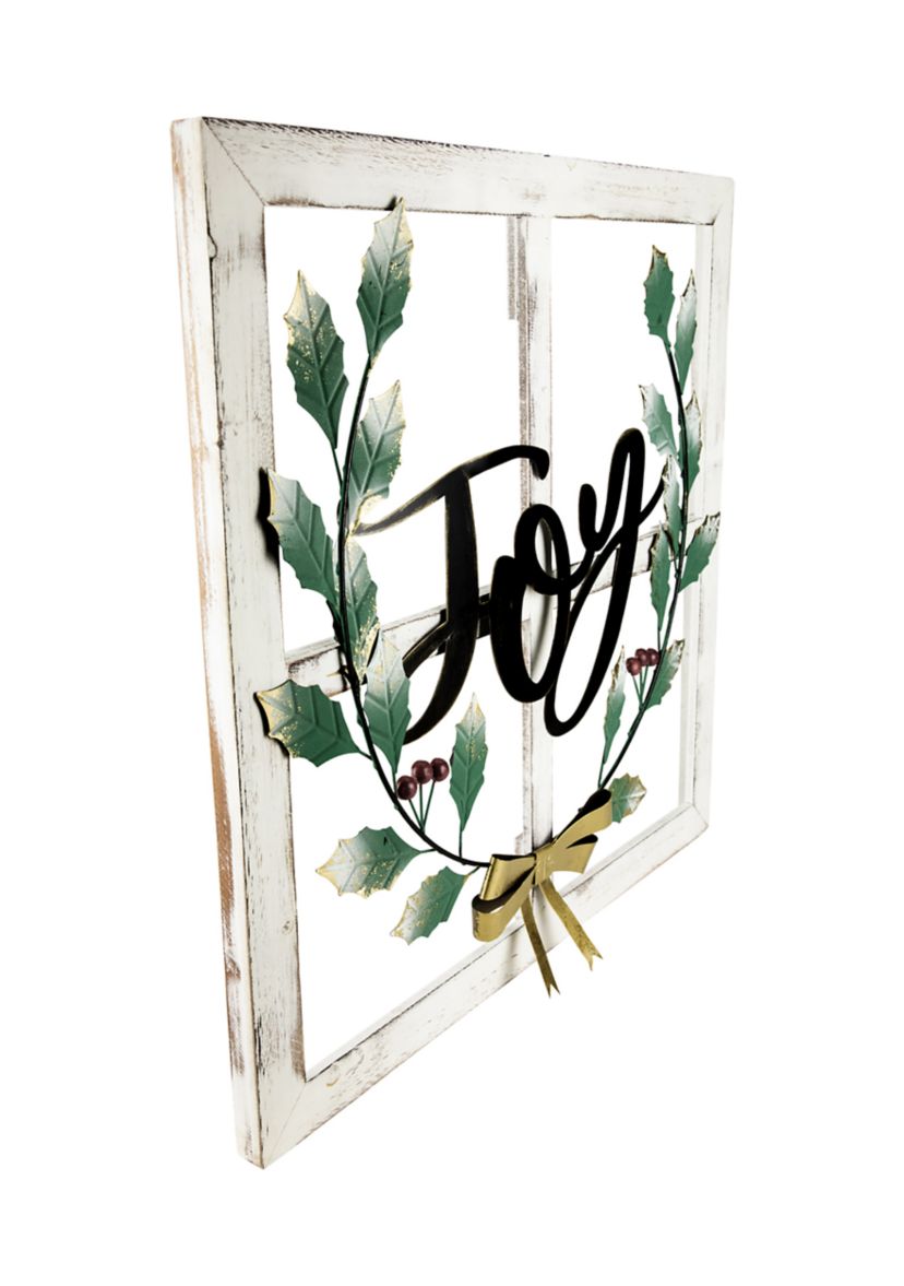 23.75Inch Joy Window Frame with Holly Christmas Wall Sign