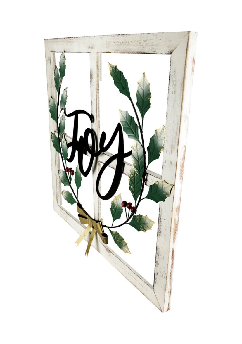 23.75Inch Joy Window Frame with Holly Christmas Wall Sign