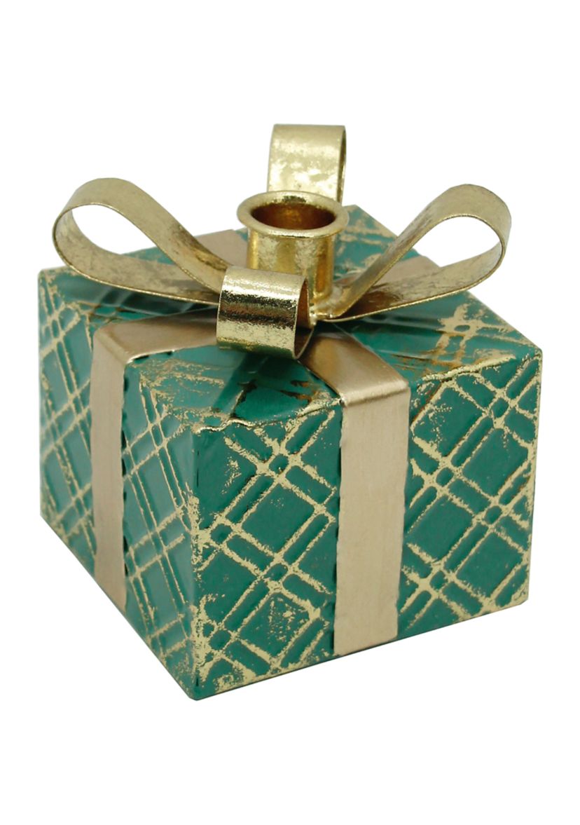 4.5Inch Green Metal Gift Box Christmas Taper Candle Holder