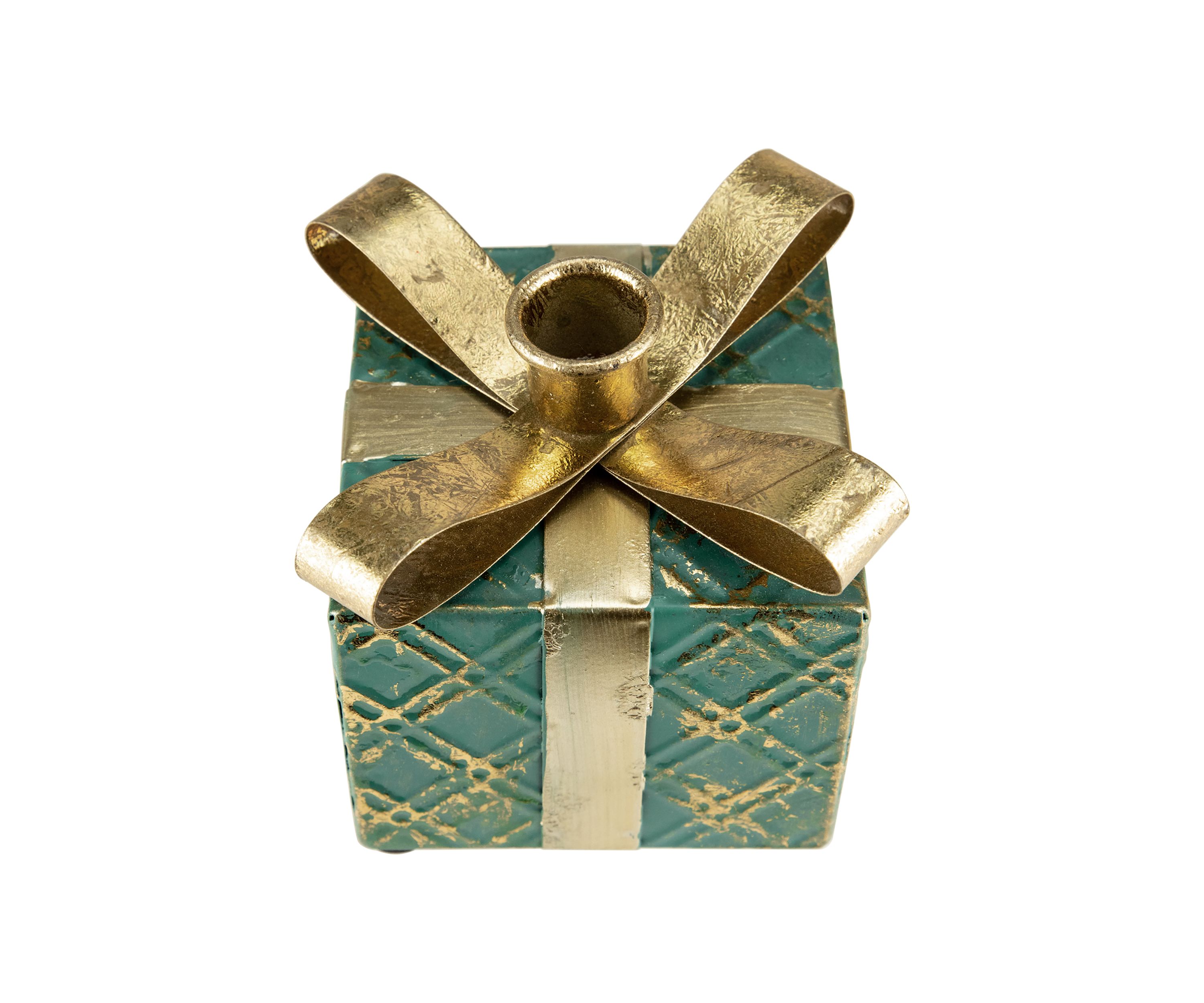 4.5Inch Green Metal Gift Box Christmas Taper Candle Holder