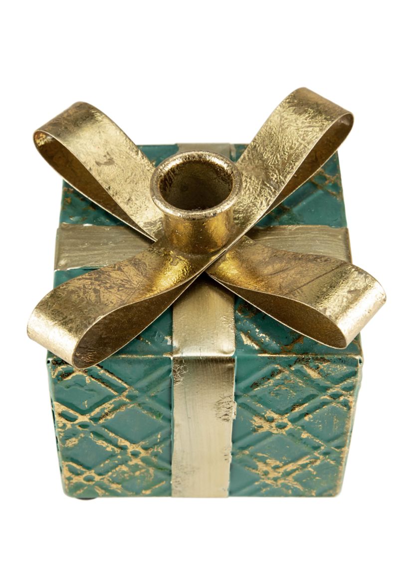 4.5Inch Green Metal Gift Box Christmas Taper Candle Holder