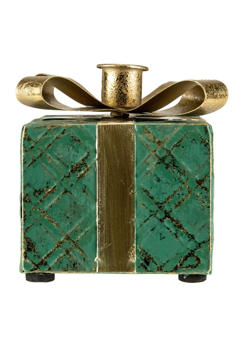 4.5Inch Green Metal Gift Box Christmas Taper Candle Holder