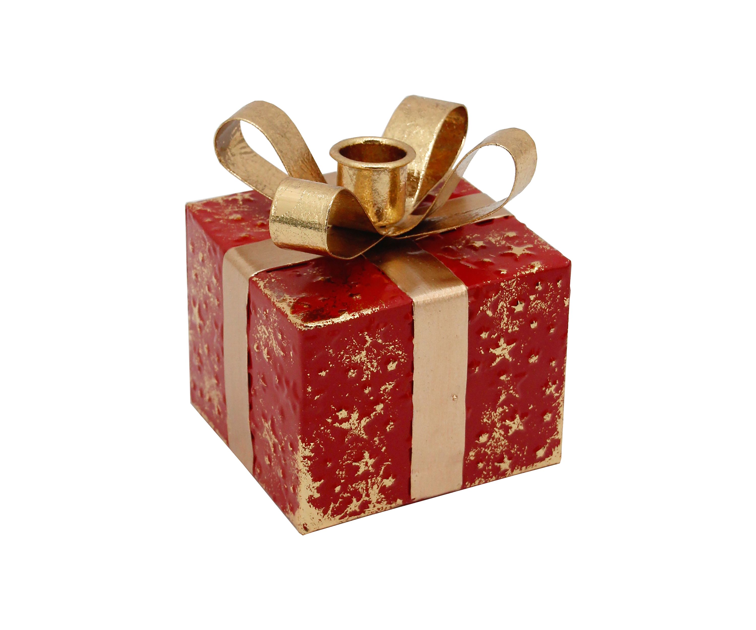 4.5Inch Red Metal Gift Box Christmas Taper Candle Holder
