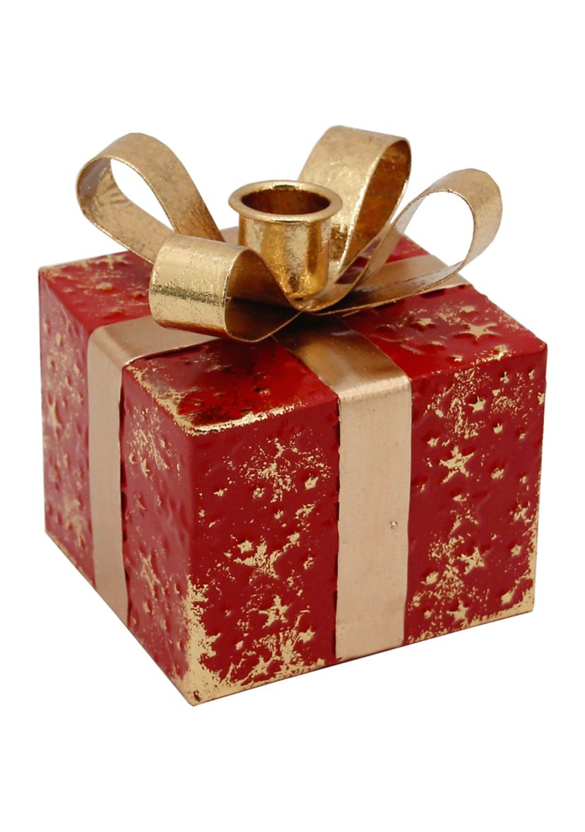 4.5Inch Red Metal Gift Box Christmas Taper Candle Holder