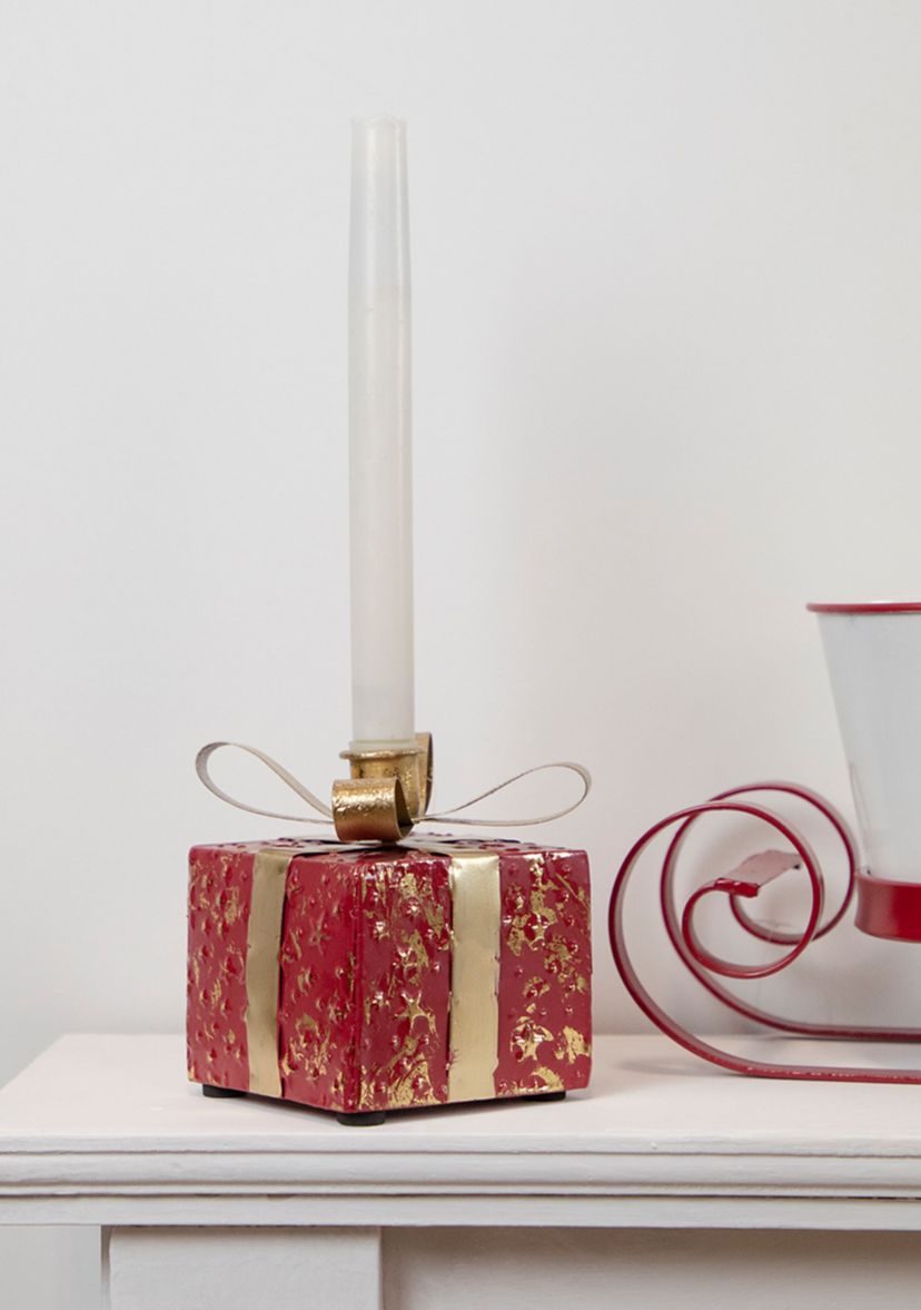 4.5Inch Red Metal Gift Box Christmas Taper Candle Holder
