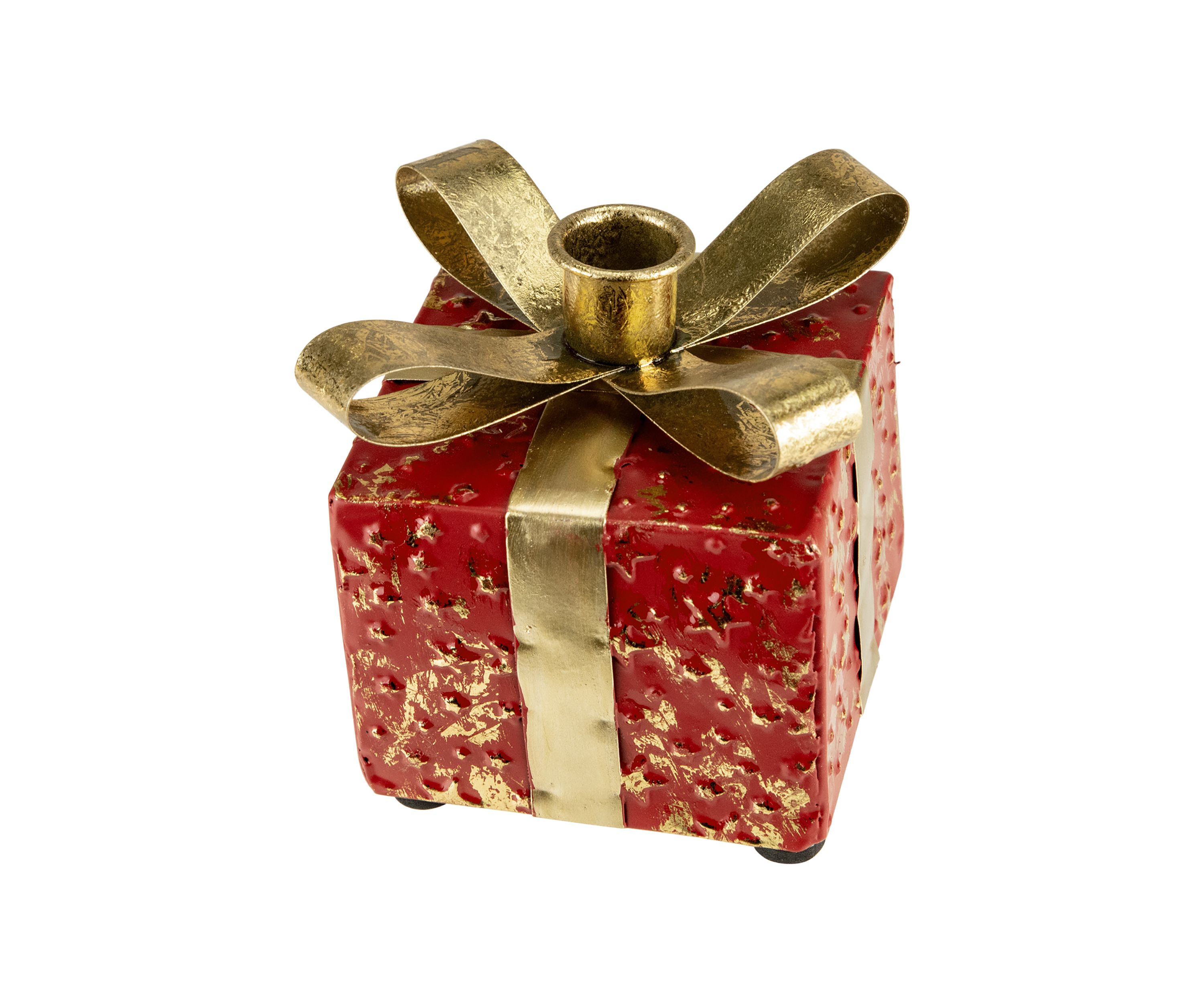 4.5Inch Red Metal Gift Box Christmas Taper Candle Holder